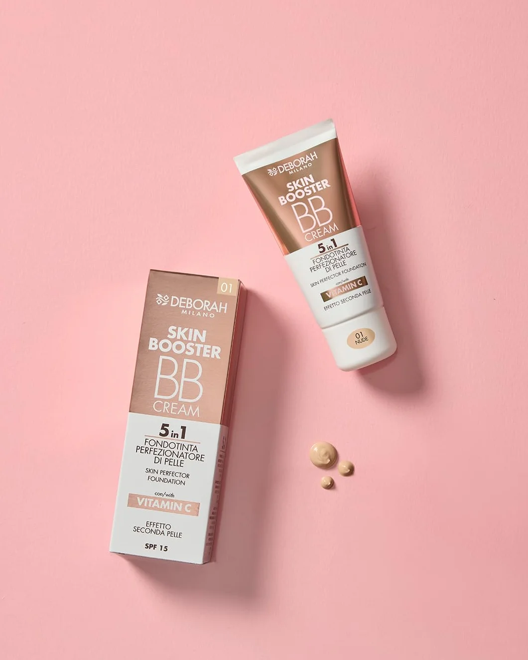 Deborah Milano BB Cream Skin Booster, nr 04 Caramel, SPF 15, z witaminą C, kolorowy krem do twarzy, efekt drugiej skóry, 30 ml