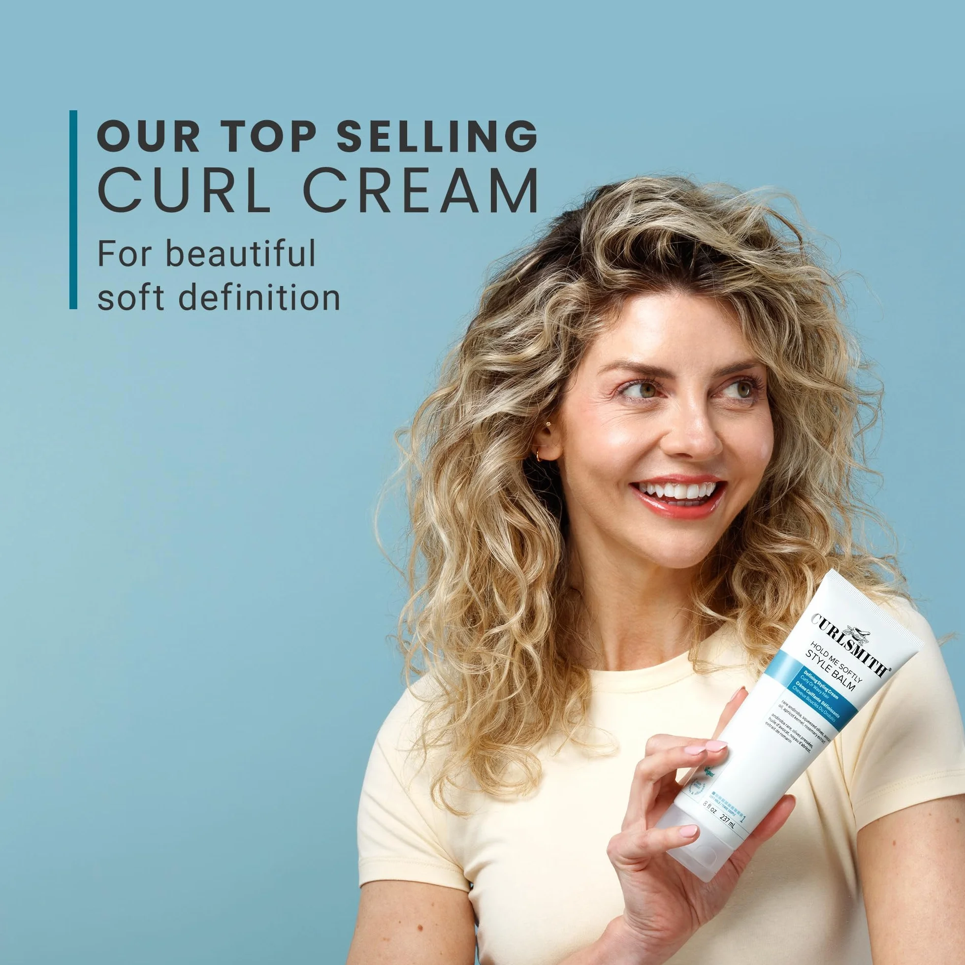 Curlsmith Hold Me Softly Style Balm Krem do loków z miękkim utrwaleniem, lekki, bez efektu chrupiącego, do wszystkich rodzajów loków, wegański i wolny od okrucieństwa