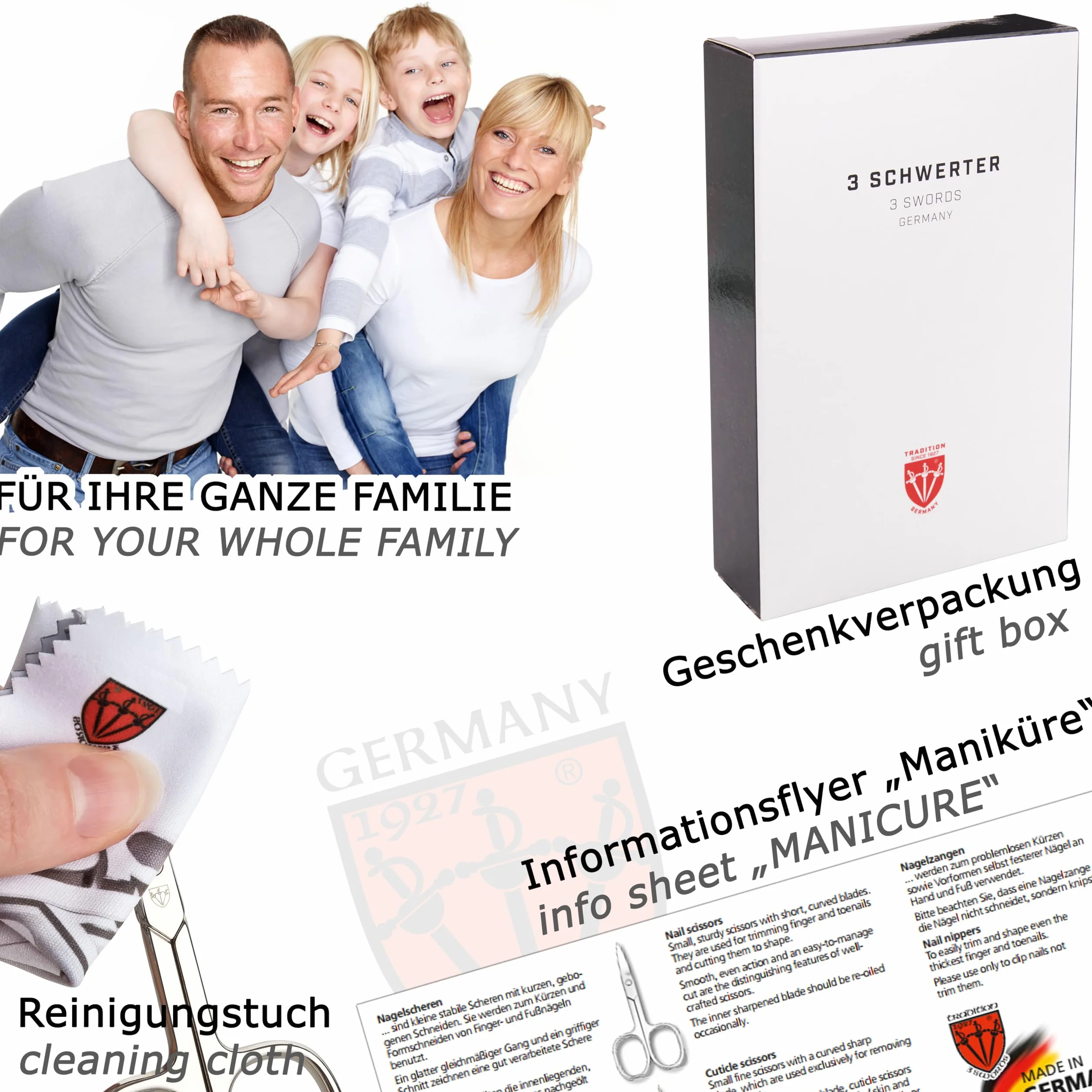 DREI SCHWERTER - 6-częściowy zestaw do paznokci "Verona" | kompleksowy zestaw do manicure i pedicure w brązowym etui z prawdziwej skóry | Zawartość: nożyczki do paznokci, nożyczki do skóry, obcinacz