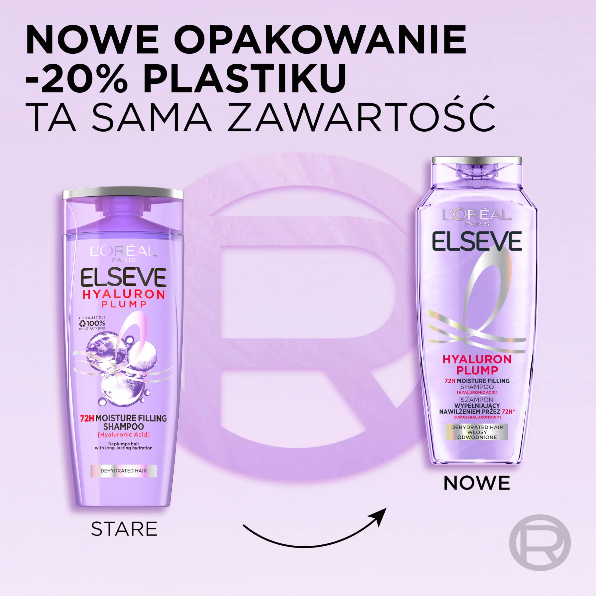 L'Oréal Paris Elseve, szampon nawilżający dla błyszczących i zdrowych włosów, z kwasem hialuronowym dla zwiększenia nawilżenia, Hyaluron Plump, 400 ml