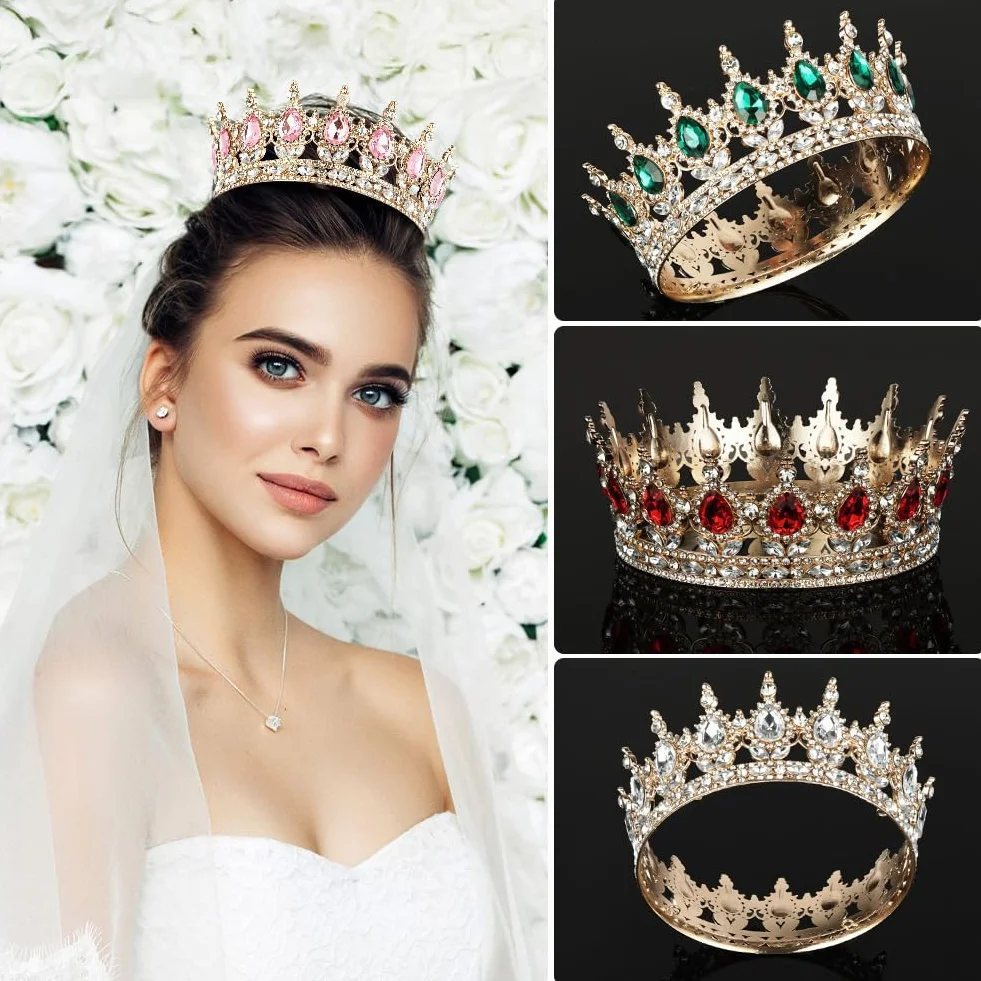 Korona dla kobiet, pełne okrągłe korony królowej, błyszczący diadem ze strasu, diadem księżniczki, akcesoria do włosów na imprezę, urodziny, dekoracje ślubne, uroczystości, rekwizyty do kostiumu