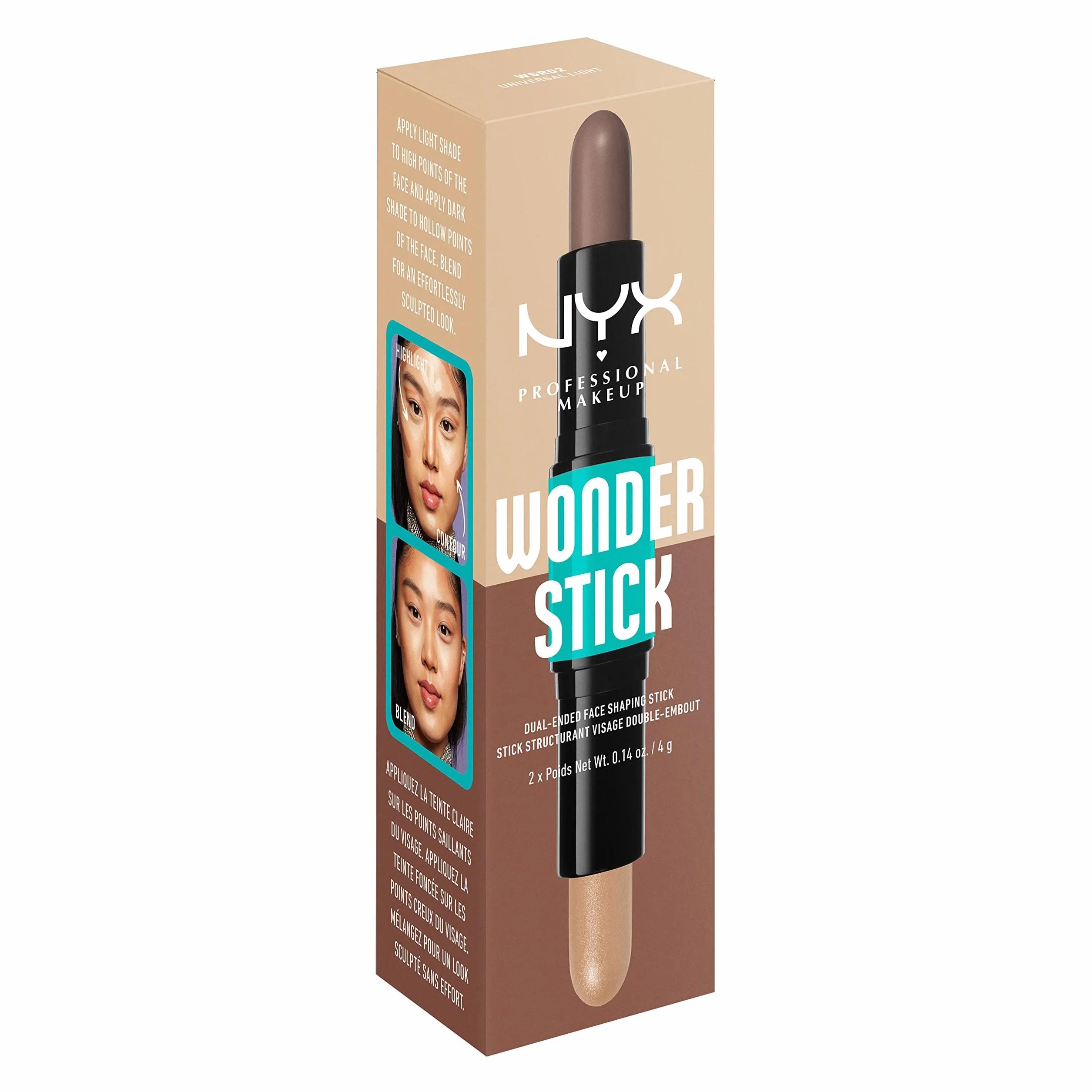 Nyx Professional Makeup Wonder Stick Rozświetlacz do Twarzy, 02 Universal Light, 20 x 20 x 50 mm