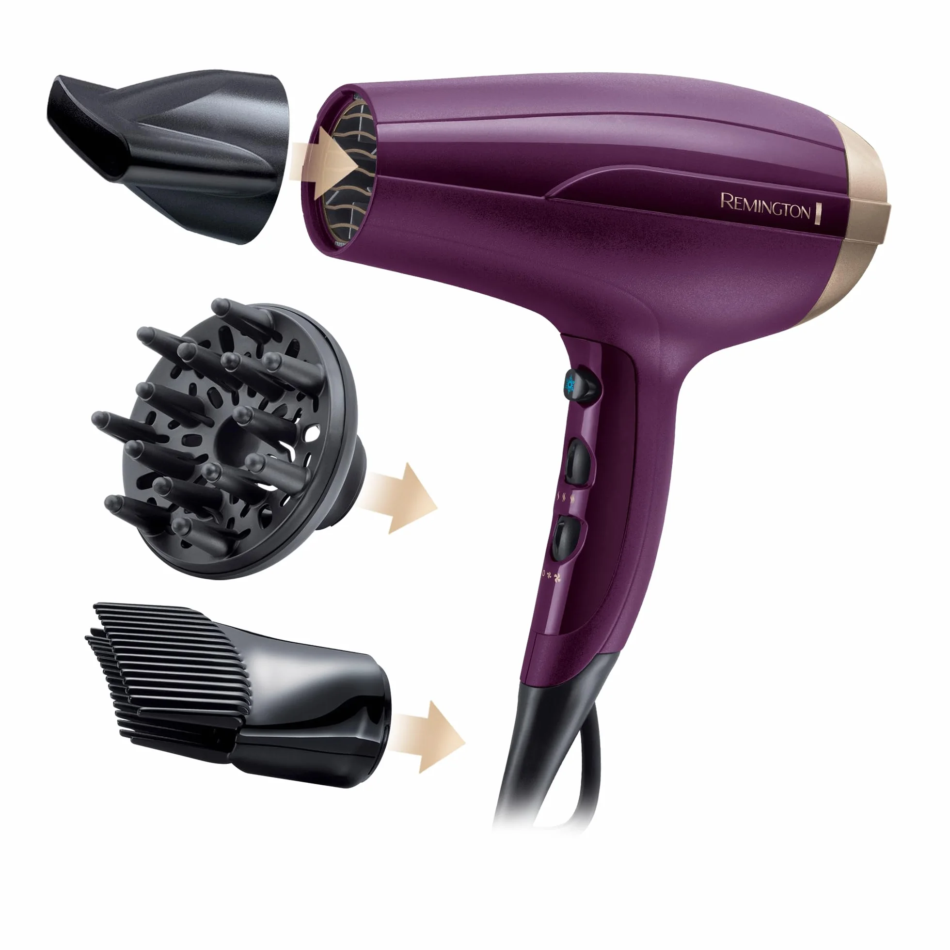 Remington Suszarka jonowa [lekka i większa objętość] Your Style (2300 W, zestaw zawierający dyszę do stylizacji, dyfuzor, wzmacniacz linii włosów dla większej objętości, 3 poziomy ogrzewania i 2 oddzielne wentylatory, poziom chłodzenia) D5219