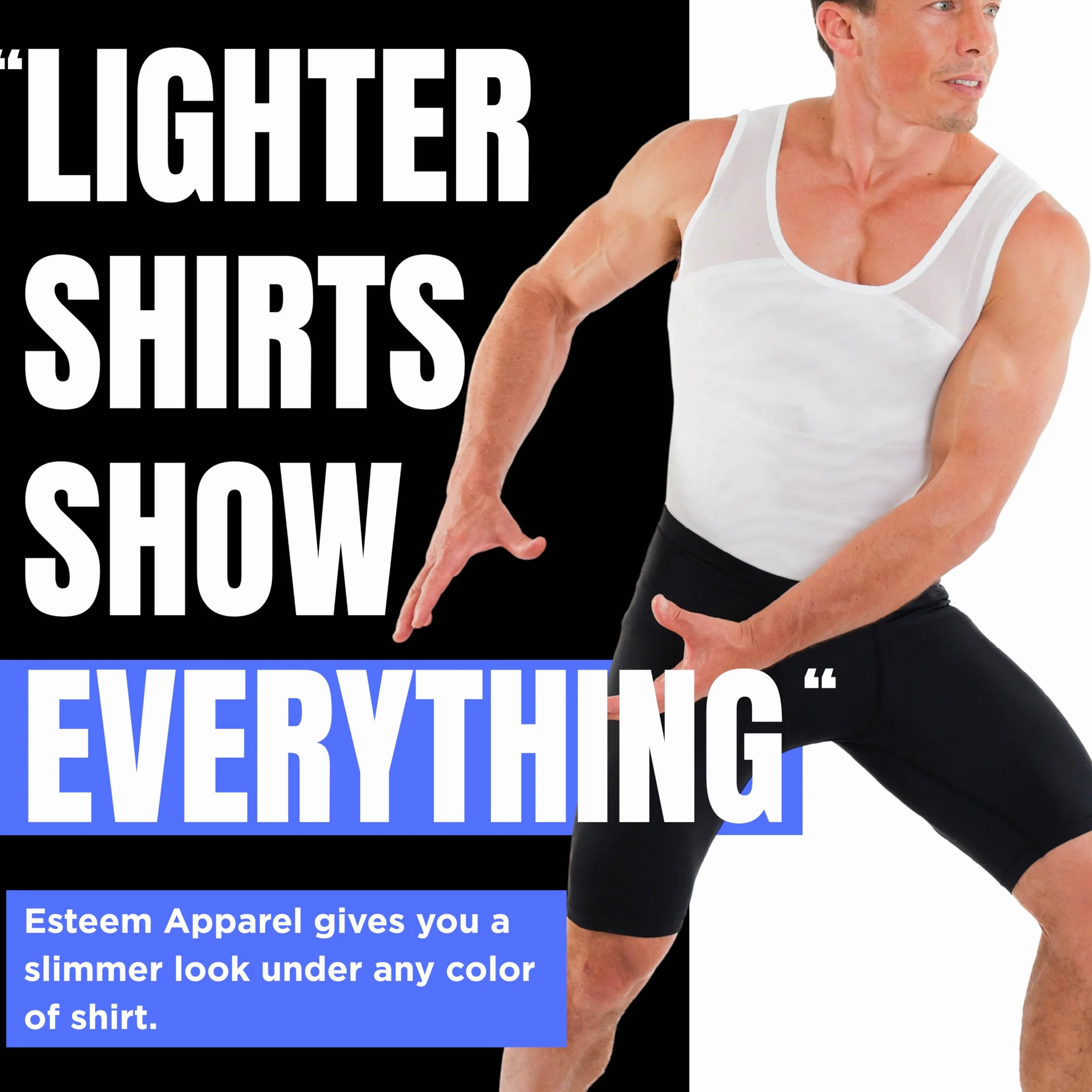 Esteem Apparel Oryginalna męska koszula kompresyjna na klatkę piersiową, aby ukryć bieliznę modelującą Ginekomastię Moobs, biały, L