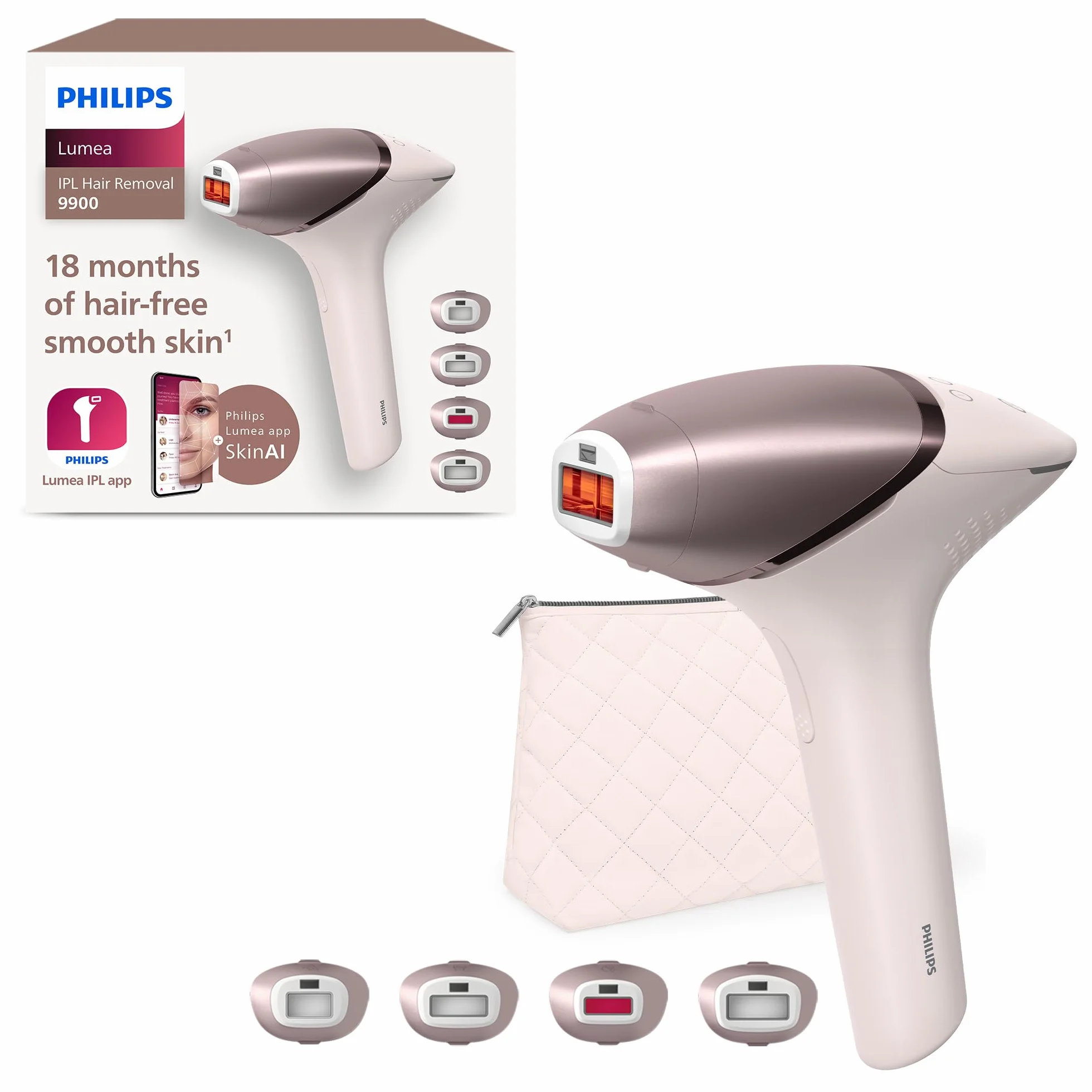 Philips Lumea Series 9900 BRI951/00 depilacja IPL SenseIQ SkinAI, 4 nasadki, bezprzewodowe