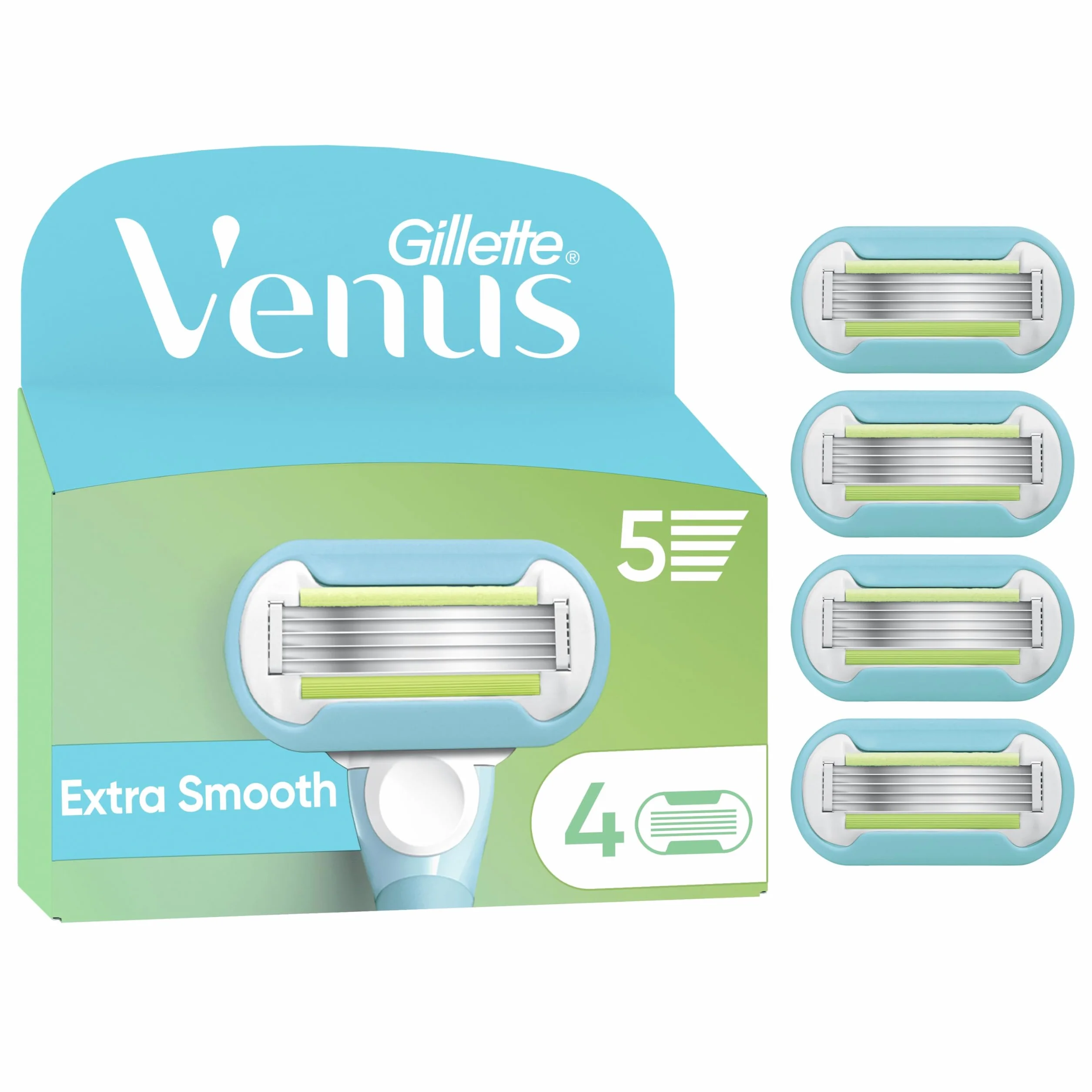 Gillette Venus Wyjątkowo gładkie żyletki damskie, 4 wkłady do żyletek, lubrystrip z odrobiną olejków z awokado, poduszka do skóry pomaga chronić przed podrażnieniami podczas golenia