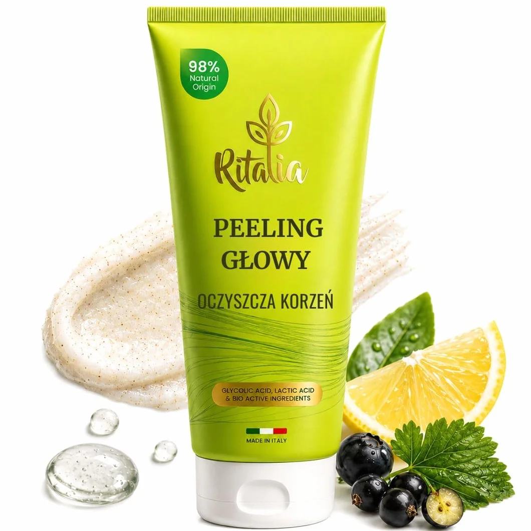 Duże opakowanie 250 ml SCRUB DO SKÓRY GŁOWY Ritalia® Bio BEZ SULFATÓW i PARABENÓW Peeling skóry głowy do włosów tłustych lub suchych Oczyszczający i przywracający równowagę Mikropeeling do skóry głowy