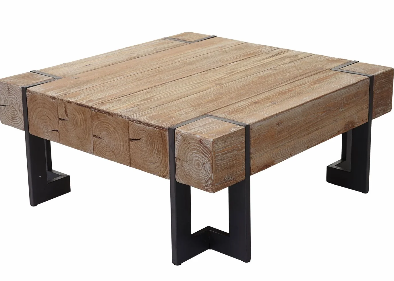 Mendler Stolik kawowy HWC-A15AM, stół do salonu, jodła lite drewno rustykalne, certyfikat FSC – kolor naturalny 70 x 70 cm