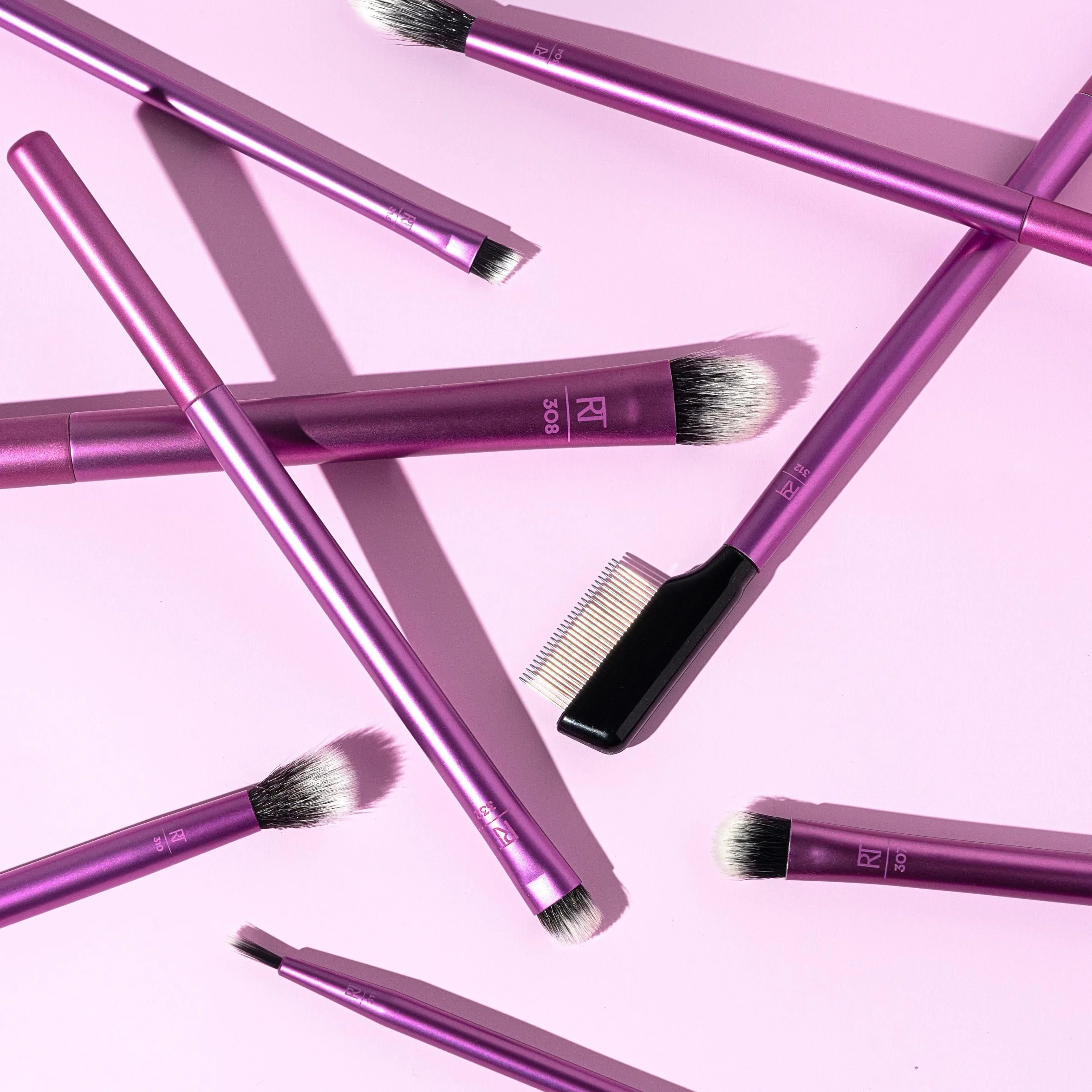 Real Techniques Everyday Eye Essentials Zestaw Pędzli do Makijażu, Fioletowy/Czarny, 8 Elementów