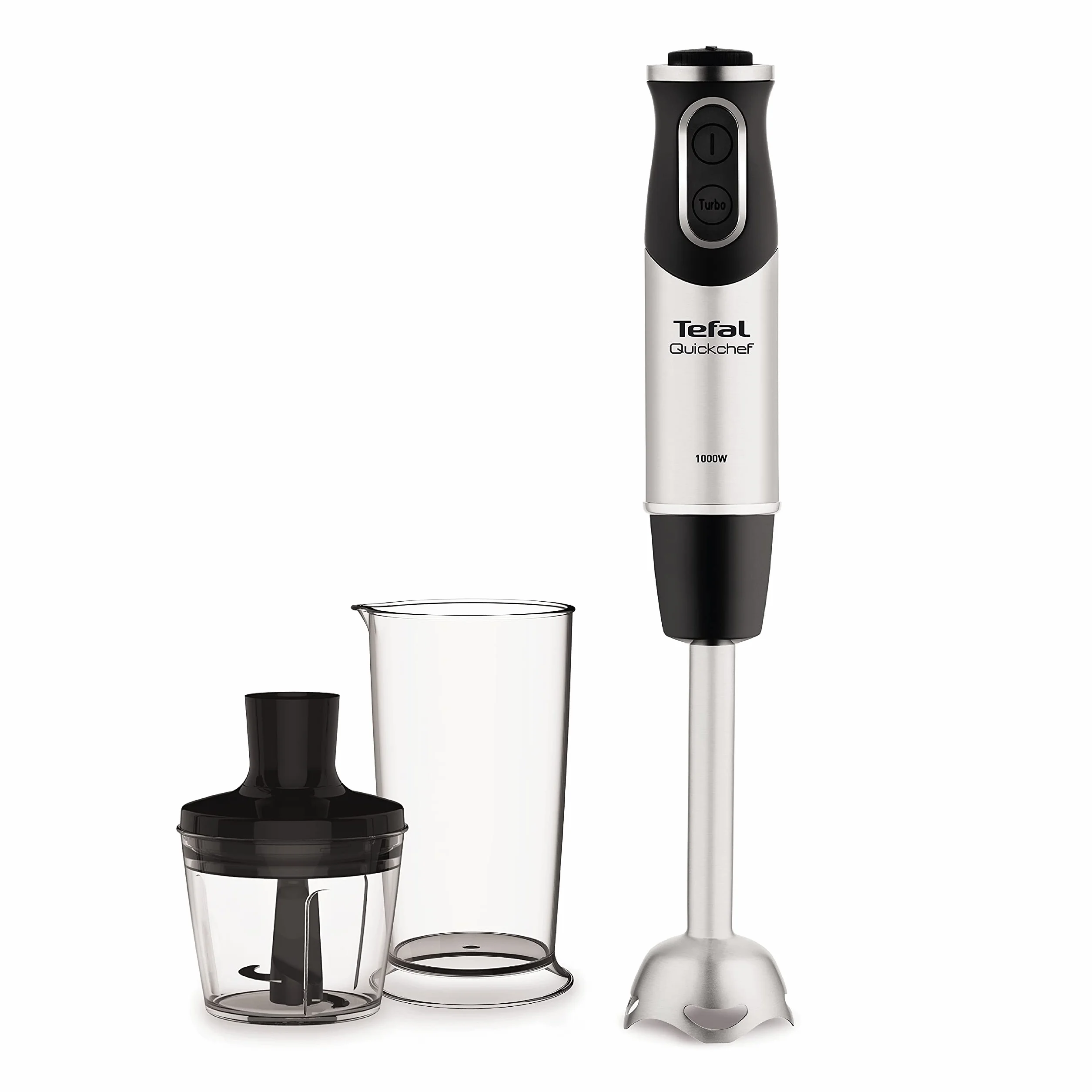 TEFAL QuickChef HB659838, Blender ręczny o mocy 1000W, Stalowo-czarny, 20 prędkości, Pojemnik do blendowania 800 ml, Mini-rozdrabniacz 500 ml, Osłona przed chlapaniem