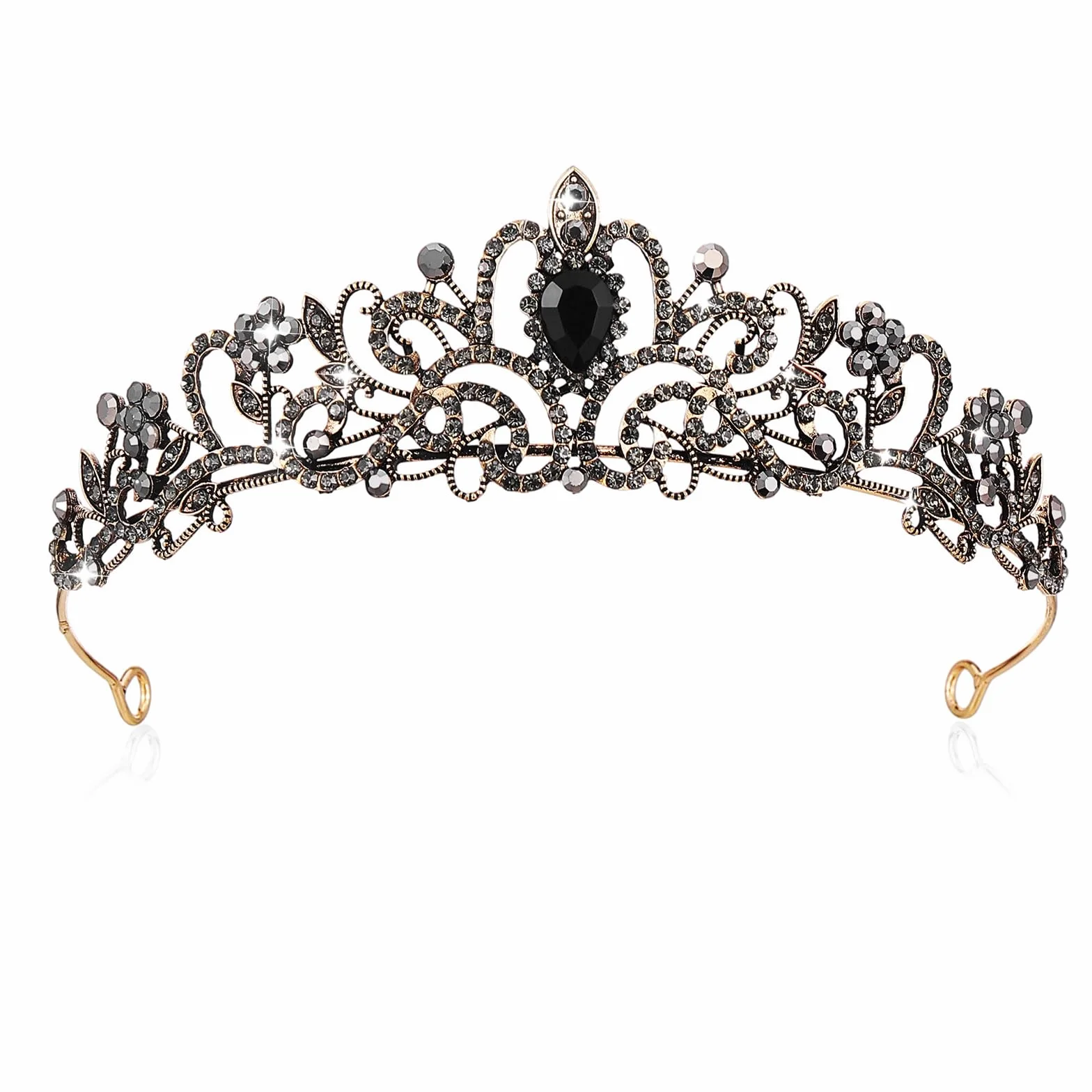 YUXIANLB korona tiary dla kobiet, czarna kryształowa korona księżniczki elegancka korona królewska królowa biżuteria ślubna opaska na czoło, akcesoria do włosów na ślub, cosplay, Boże Narodzenie