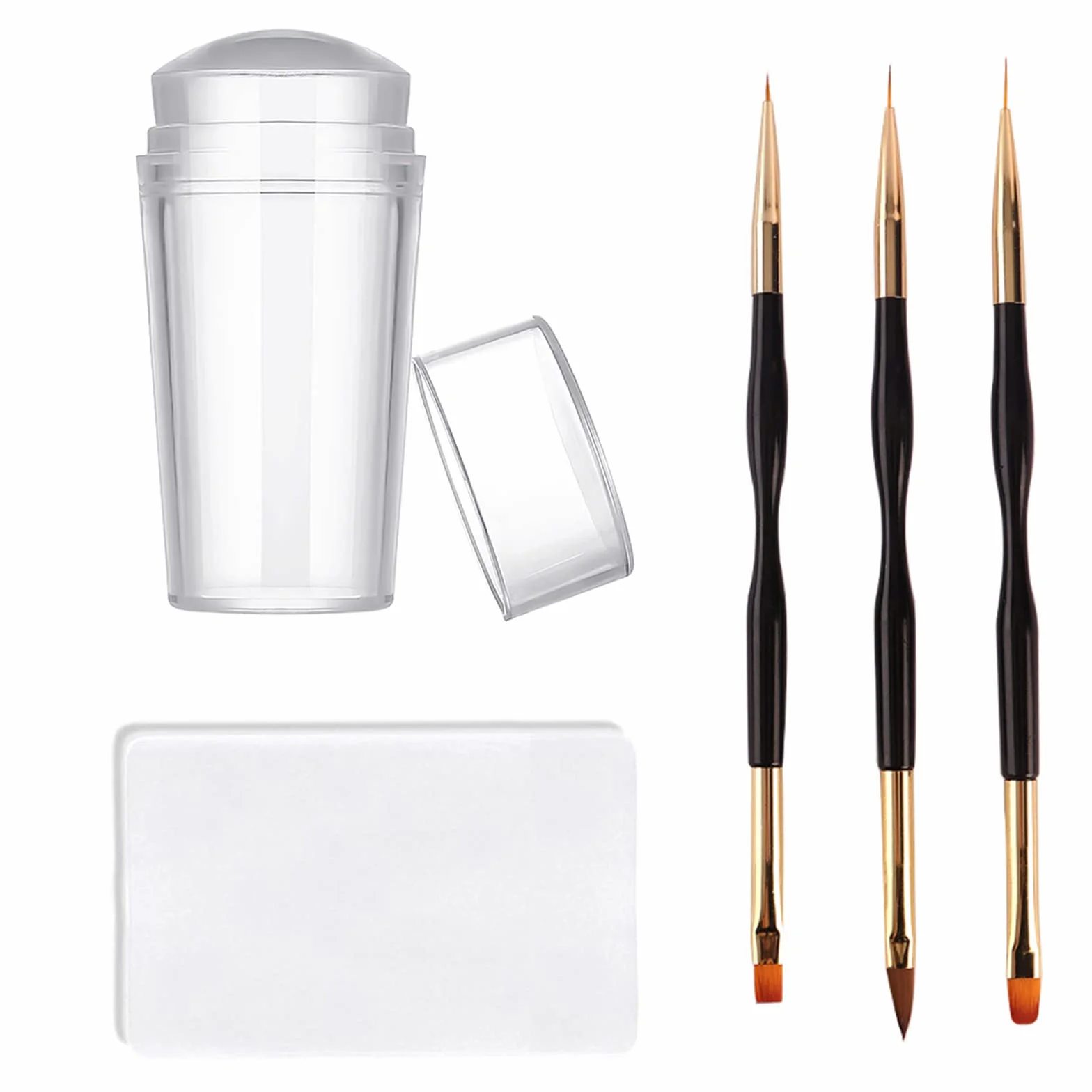 Stamper do paznokci Nail Art Brush – French Tip Stamp do paznokci Clear Nail Art Stamper Jelly with Scraper, 3 szt. Double Ended Nail Pen Brushes, Soft Silicone Stamper Printer DIY