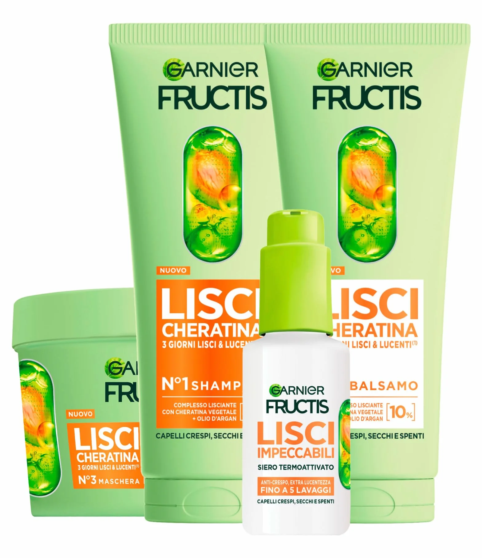 Garnier Fructis Keratin Sleek Straight zestaw do włosów z szamponem 200 ml + odżywka 200 ml + maska 370 ml + serum chroniące przed ciepłem Sleek & Stay 50 ml do suchych, matowych, puszących się włosów
