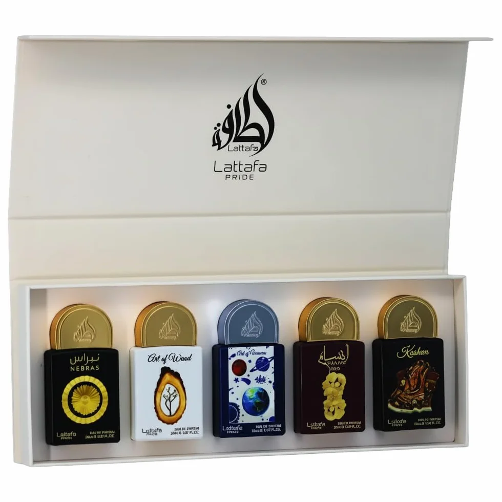 Lattafa Zestaw upominkowy Pride Perfumy z kolekcji nr 3 (5 x 20 ml) | Luksusowy zestaw upominkowy perfum dla mężczyzn i kobiet | arabskie długotrwałe zapachy | Mini spray podróżny