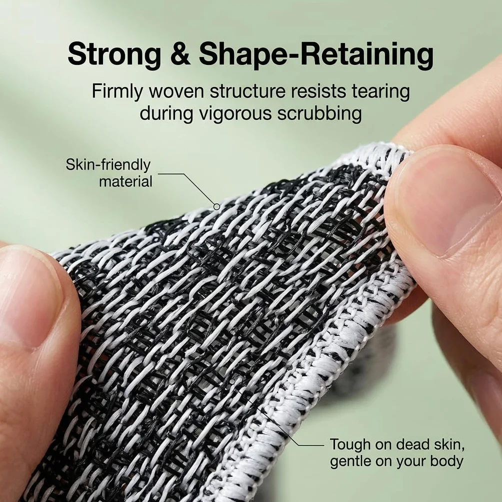 Exfoliating Antibacterial Shower Towel, bardzo długa myjka peelingowa dla mężczyzn i kobiet, głęboko oczyszczający pas do mycia pleców do delikatnego peelingu ciała, czarny