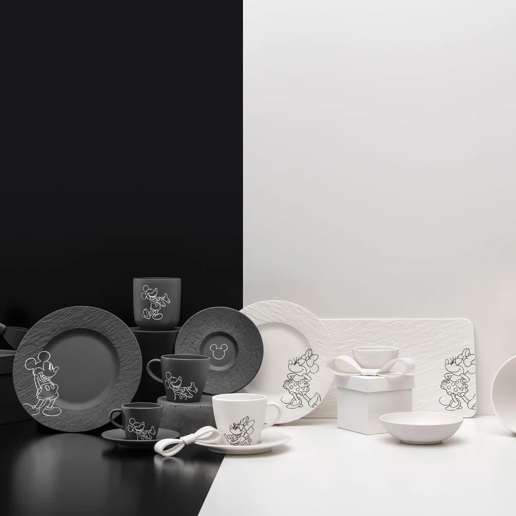 Villeroy & Boch Manufacture Rock – Mickey Mouse – spodek do filiżanki do kawy, czarny, można myć w zmywarce i używać w mikrofalówce, efekt łupku z kredowym wzorem Disney Myszki Miki