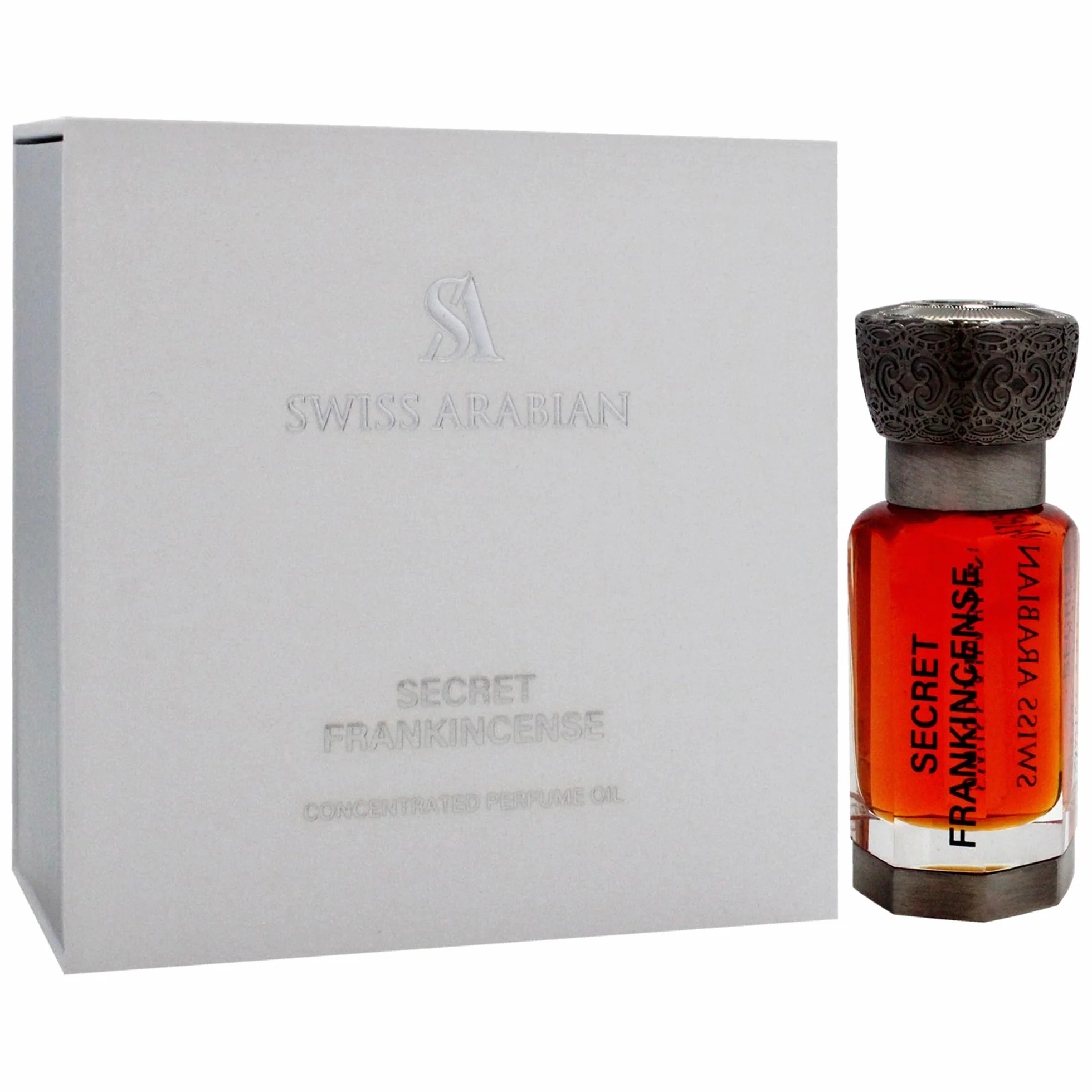 Swiss Arabian Secret Frankincense skoncentrowany olejek zapachowy, uniseks, 12 ml, majestatyczne kadzidło z różą, jaśminem i oudem – ponadczasowa złota aura