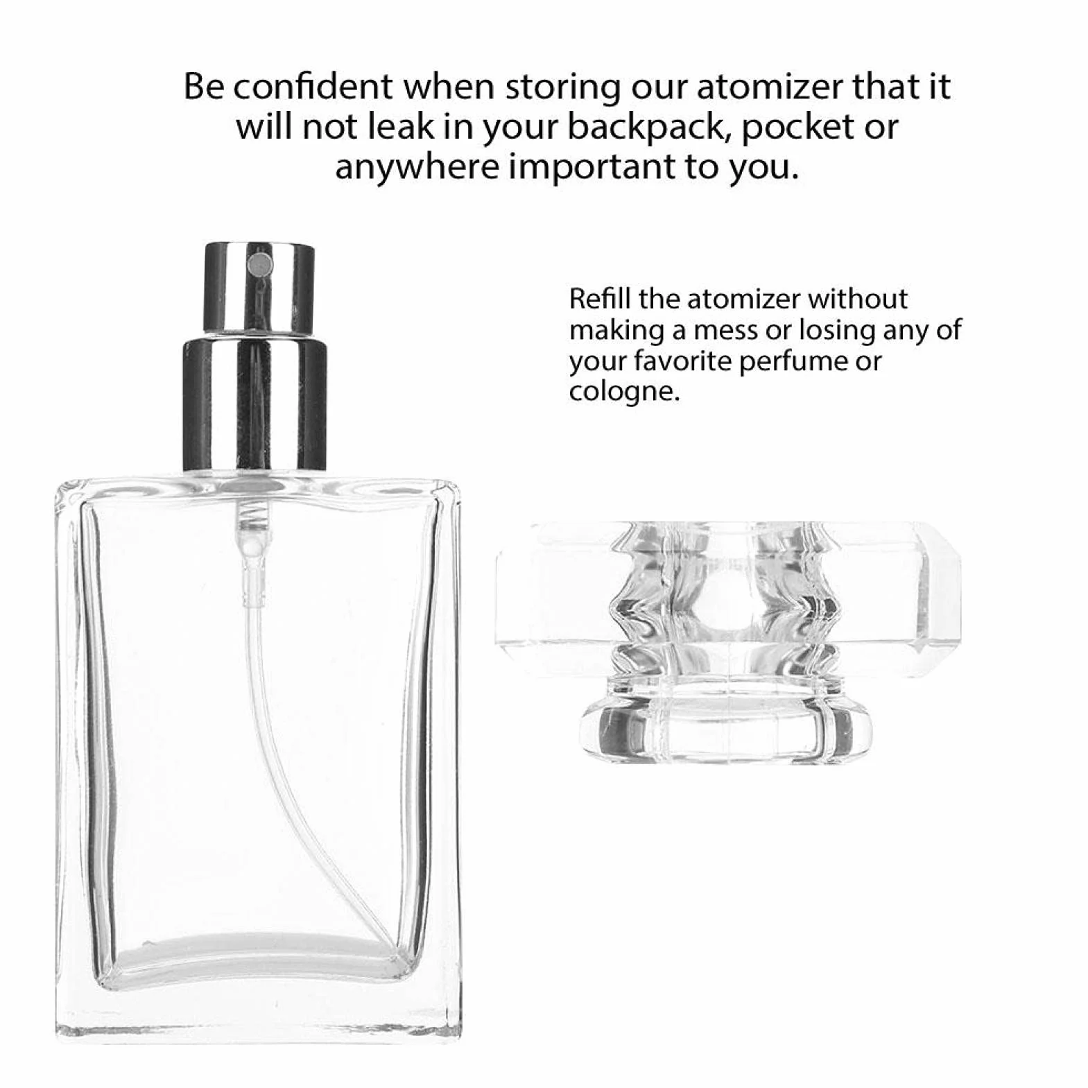 Butelka z rozpylaczem perfum, 30 ml, pusta szklana butelka na perfumy, do wielokrotnego napełniania, prostokątna flakon, do pakowania perfum w podróży, 9,4 x 4,6 cm (przezroczysta)