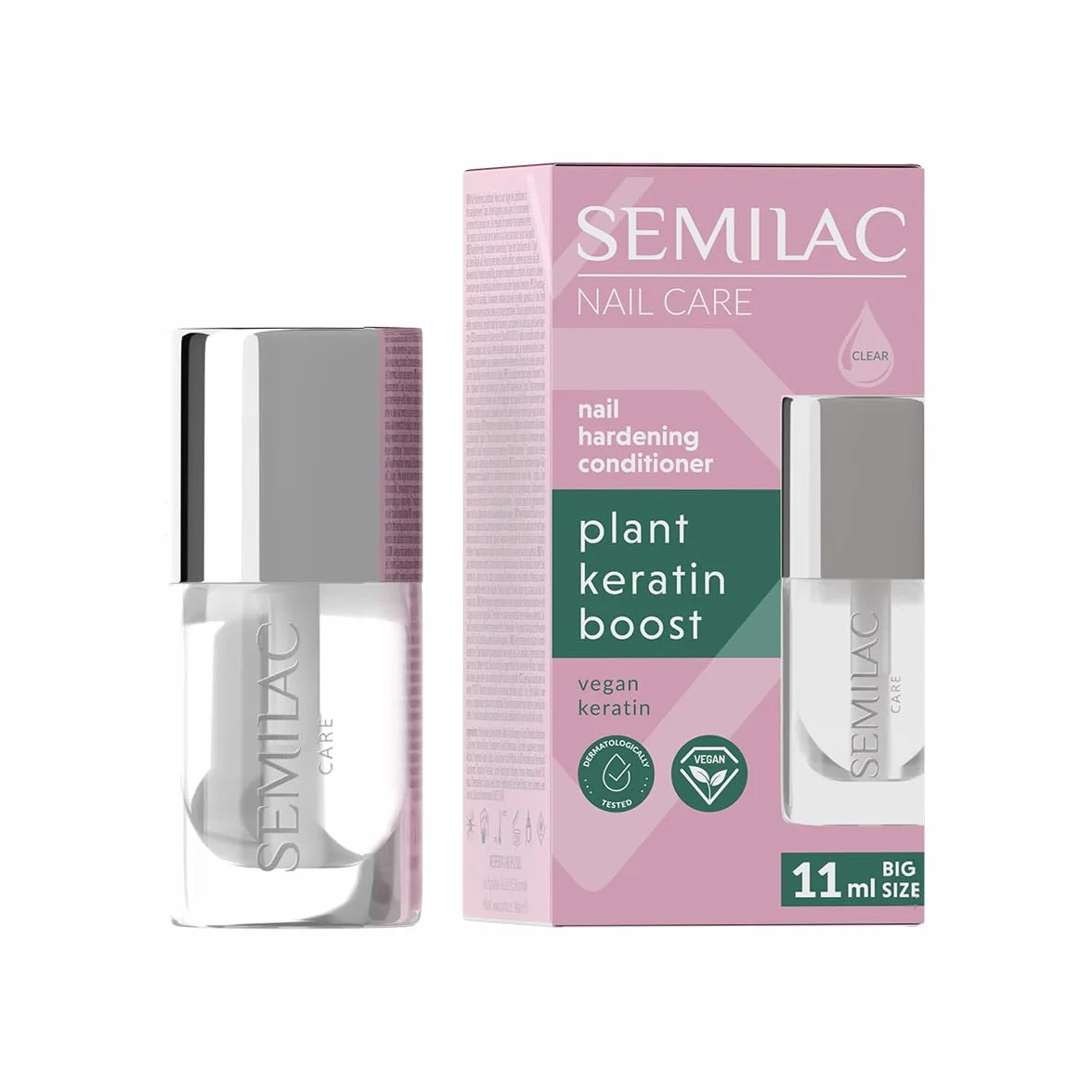 Semilac Plant Keratin Boost odżywka do utwardzania paznokci 11 ml – pielęgnacja i podkład bazowy do łamliwych paznokci, z wegańską keratyną, wzmacnia i regeneruje