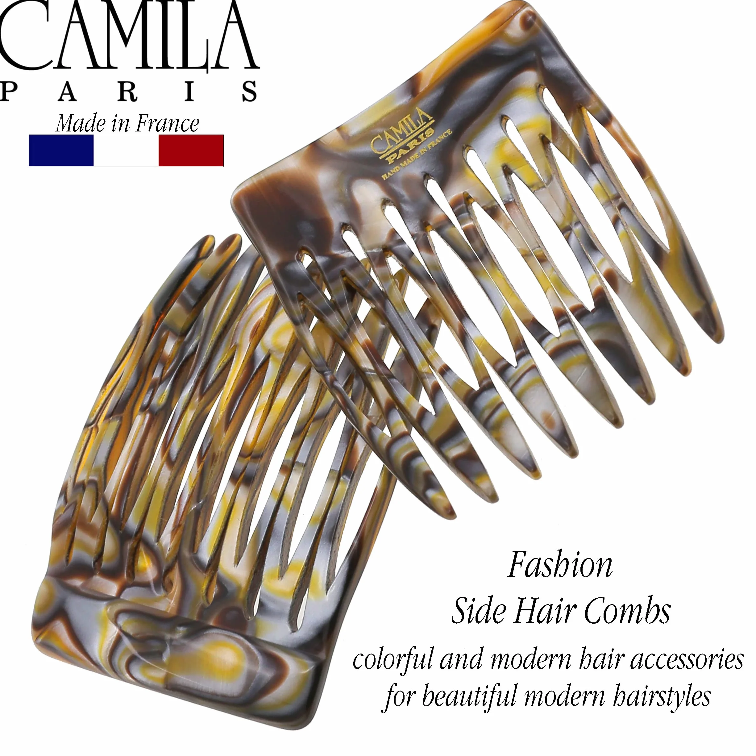 Camila Paris Ręcznie wykonany francuski grzebień boczny, mały, zaokrąglony onyks, mocny chwyt, spinki do włosów dla kobiet, antypoślizgowe i trwałe, stylizacja, akcesoria do włosów dla dziewcząt,
