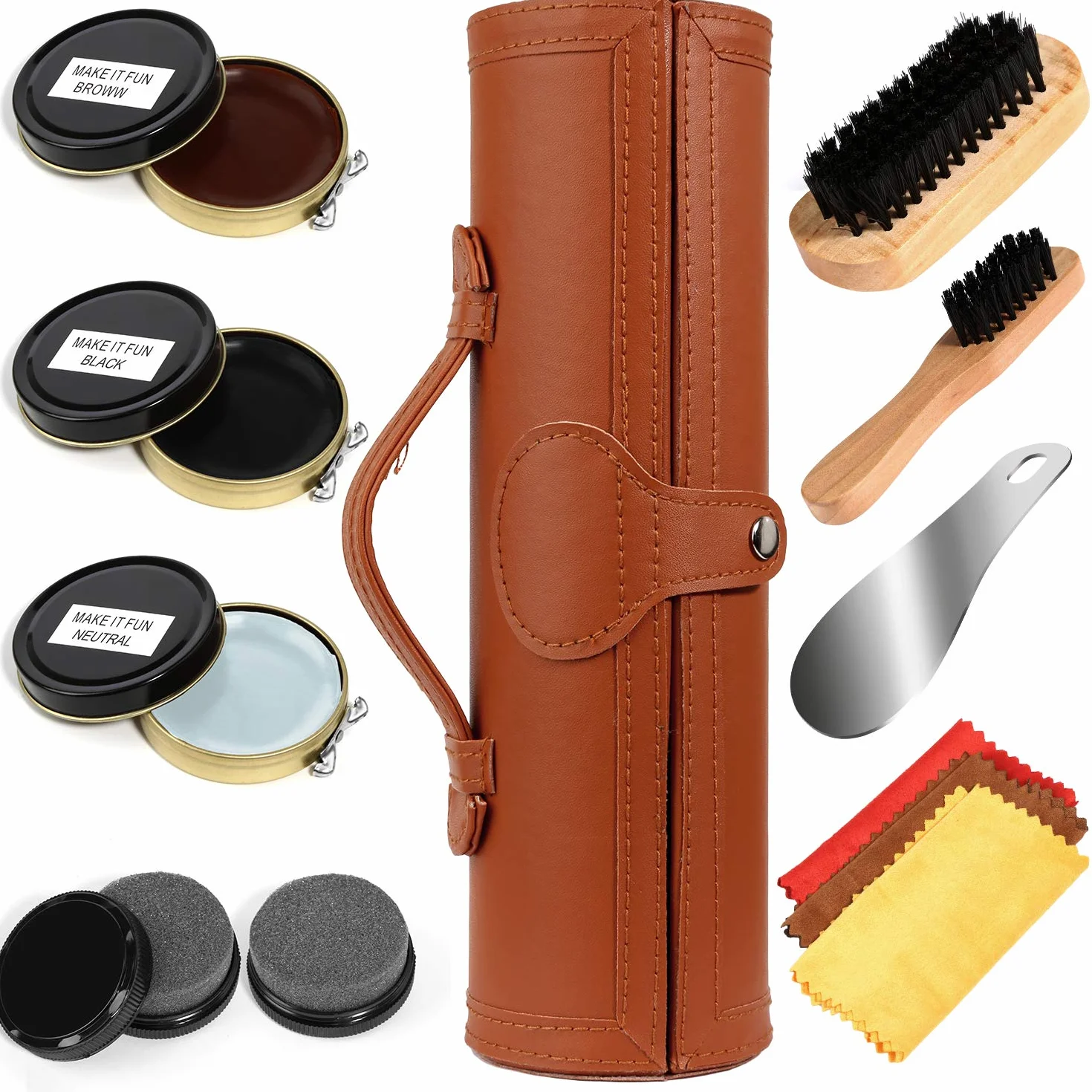 12-częściowy zestaw szczotek do butów z połyskiem do butów zestaw z ekoskóry eleganckie etui