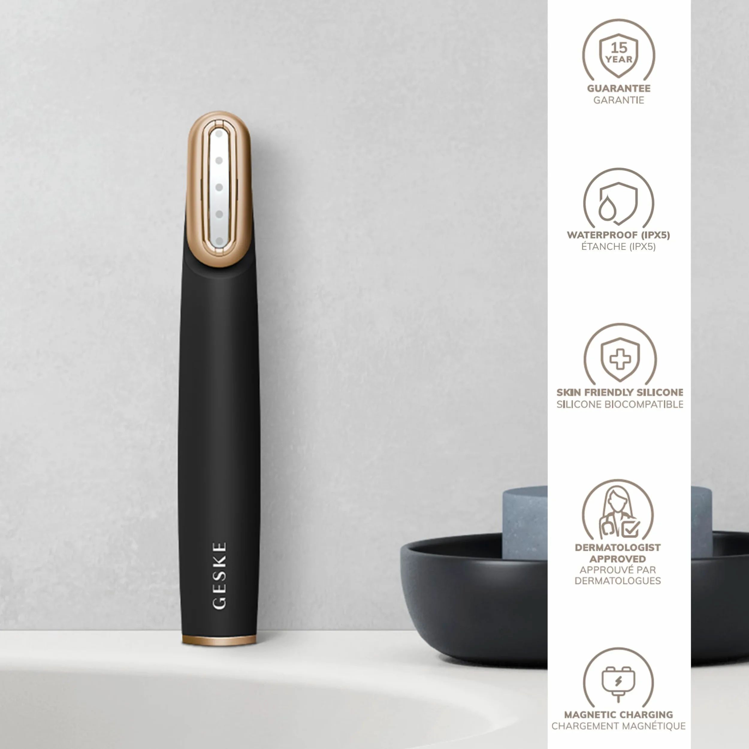 GESKE Skin Firming Wand 7 w 1 Urządzenie przeciwstarzeniowe Lifting twarzy mikroprądami Red LED Obrotowa głowica