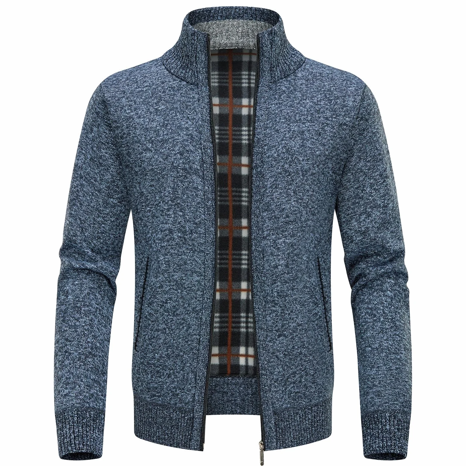 KUDORO Cardigan Męski kardigan Tradycyjna kurtka z zamkiem błyskawicznym Dzianinowy płaszcz zimowy Kardigan Kurtka dresowa ze stójką Kurtka polarowa z długim rękawem