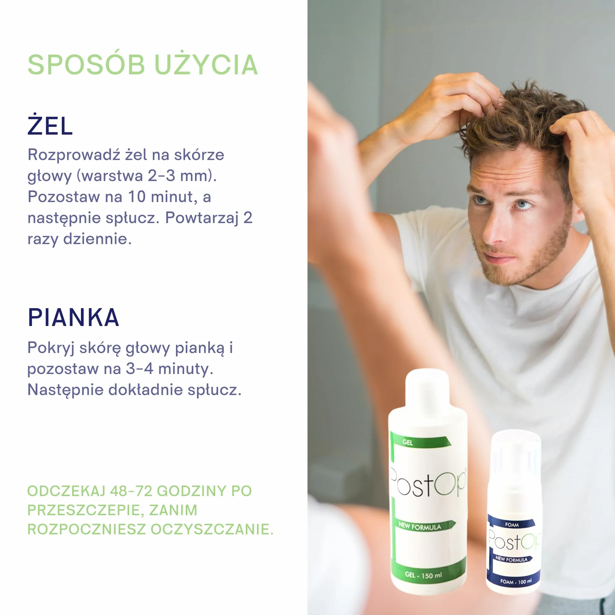 PostOp Zestaw po przeszczepie włosów Szampon + pianka opracowana specjalnie do stosowania po zabiegu (przeszczep włosów - FUE i FUT).
