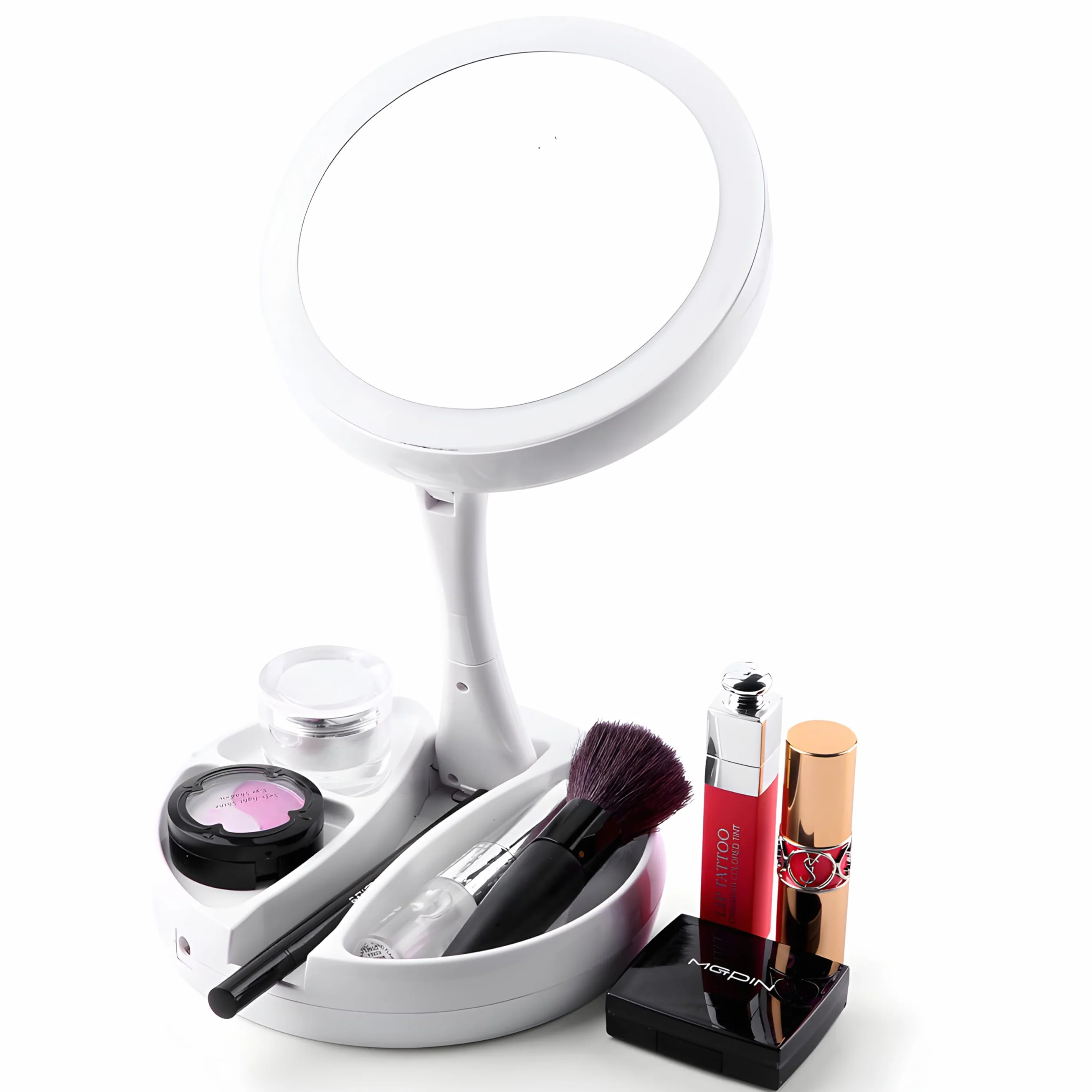 Retoo Lusterko kosmetyczne z oświetleniem LED 17,5 x 5,3 cm, obrotowe lusterko do makijażu, podświetlany lustro stołowe, zasilanie bateryjne lub USB, kompaktowe do domu, łazienki i w podróży