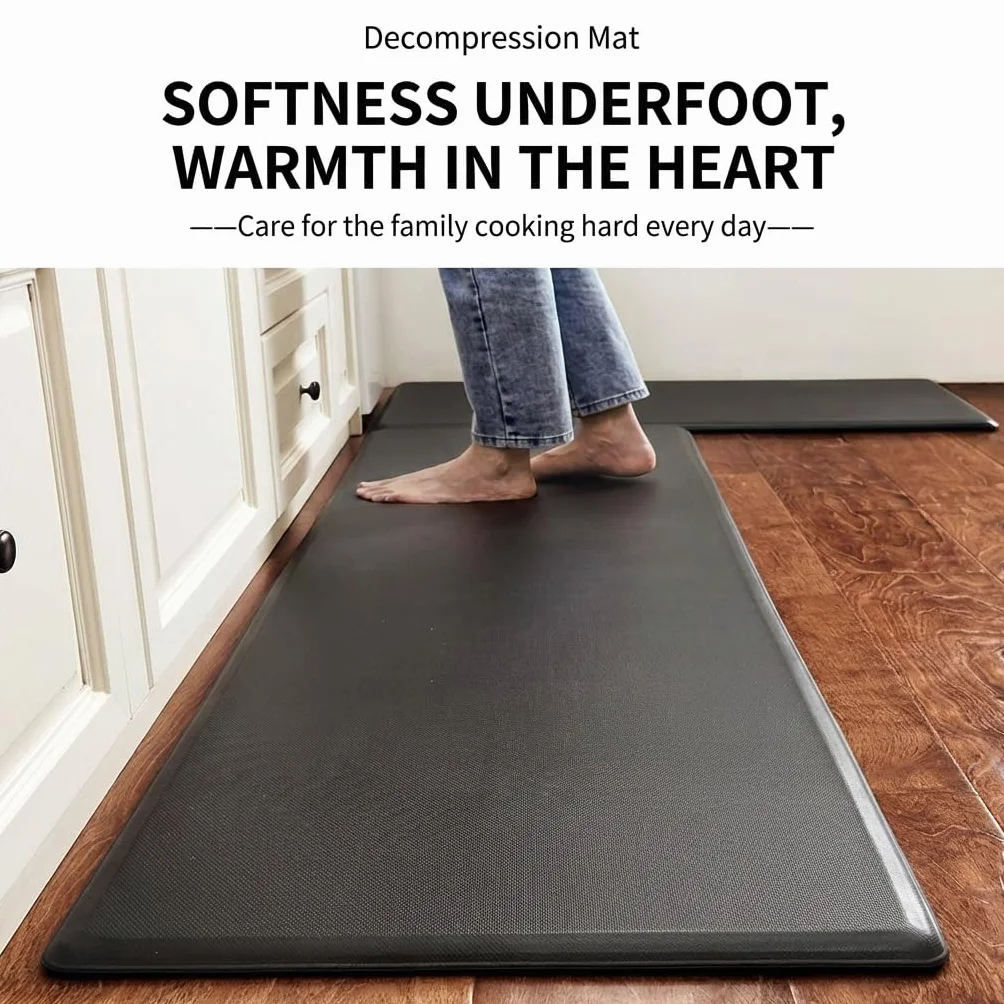 18mm Cushioned Kitchen Mat for Long Standing, PU Leather Waterproof & Oil Proof Floor Pad, Non-Slip Anti Fatigue Sink Rug, Charcoal(Gray,50x180cm)