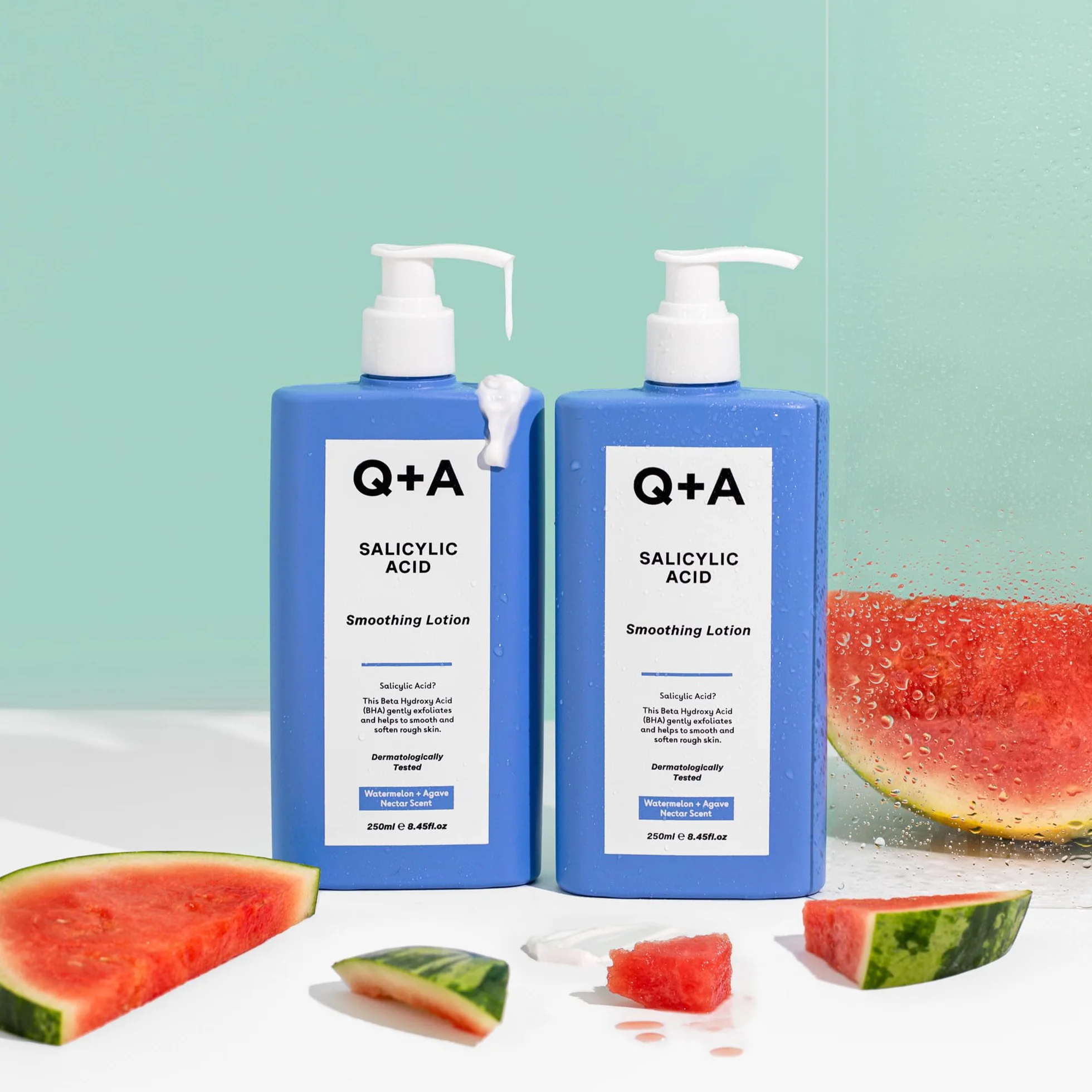 Q+A Balsam do ciała wygładzający z kwasem salicylowym (250ml), balsam do ciała z zapachami arbuza i agawy, alternatywa dla masła do ciała, wygładza szorstką, grudkowatą skórę, usuwa przebarwienia i