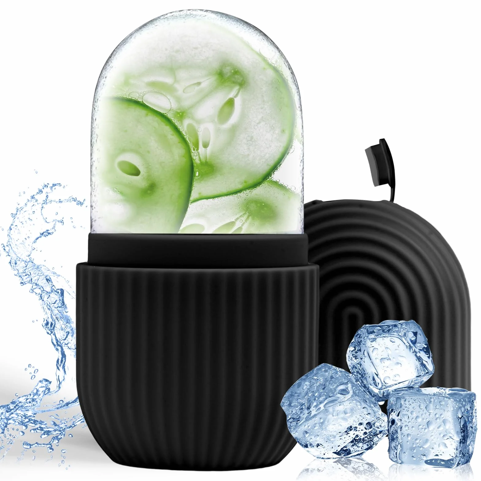flintronic Ice Face Roller, silikonowy wałek do lodu, wielokrotnego użytku, narzędzia do pielęgnacji skóry dla jędrnej skóry, minimalizują linie oczu, rozjaśnia twarz (czarny)