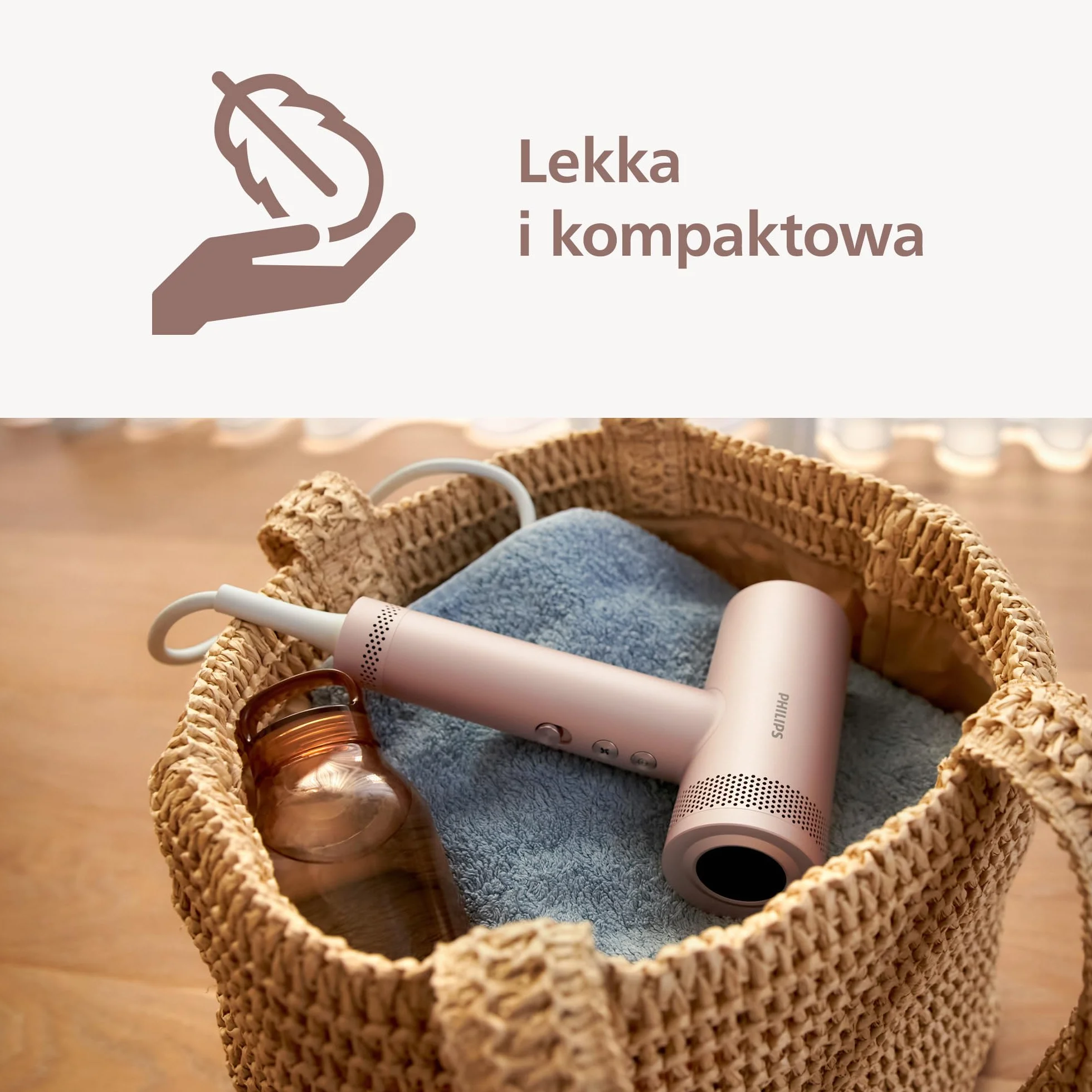 Philips Suszarka z serii 8000: ThermoShield Advanced i bezszczotkowy silnik DC zapewniają szybkie suszenie i optymalną pielęgnację, 1400 W, kolor Rose Champagne, nasadka i dyfuzor, model BHD837/10
