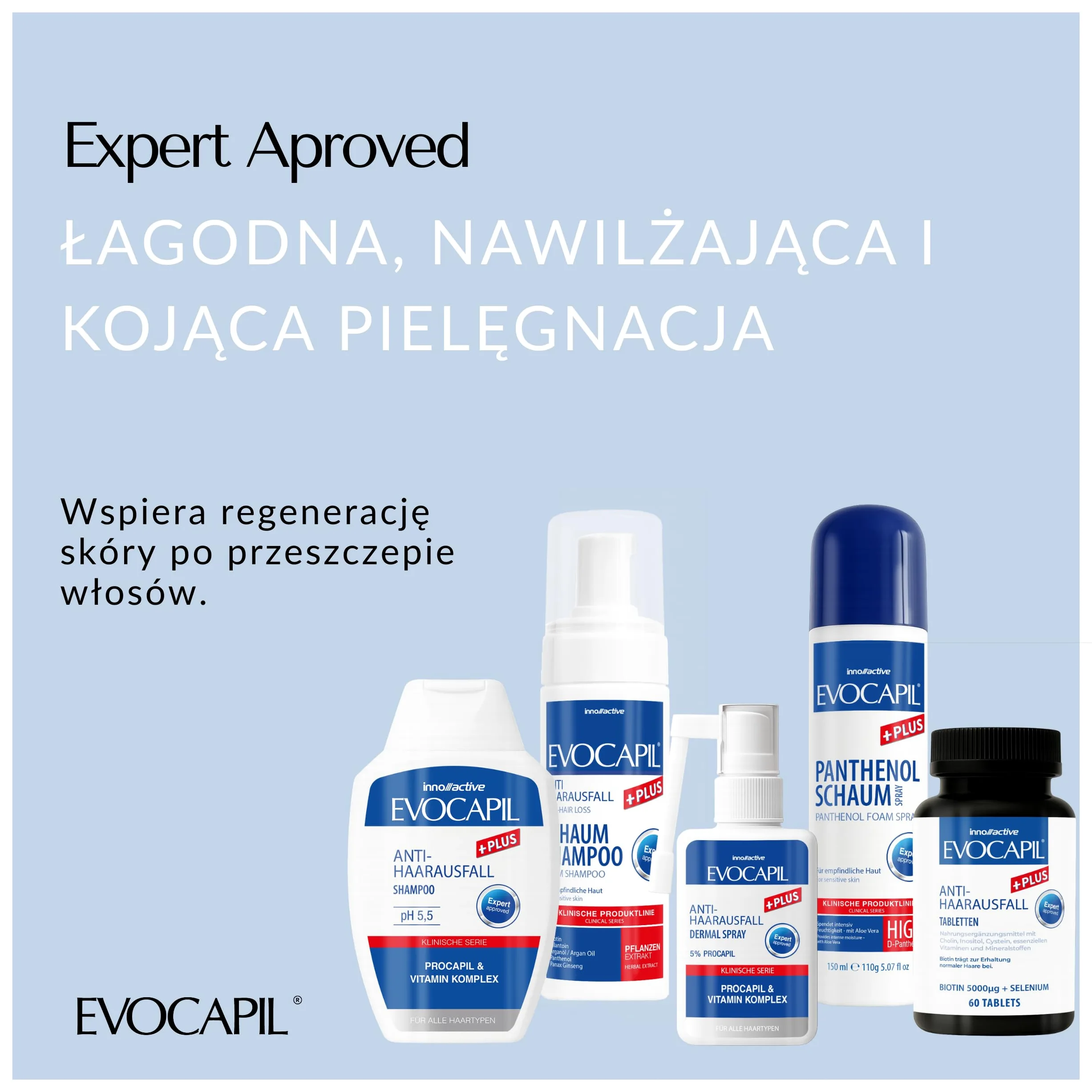 Evocapil Plus pianka pantenolowa w sprayu po przeszczepieniu włosów