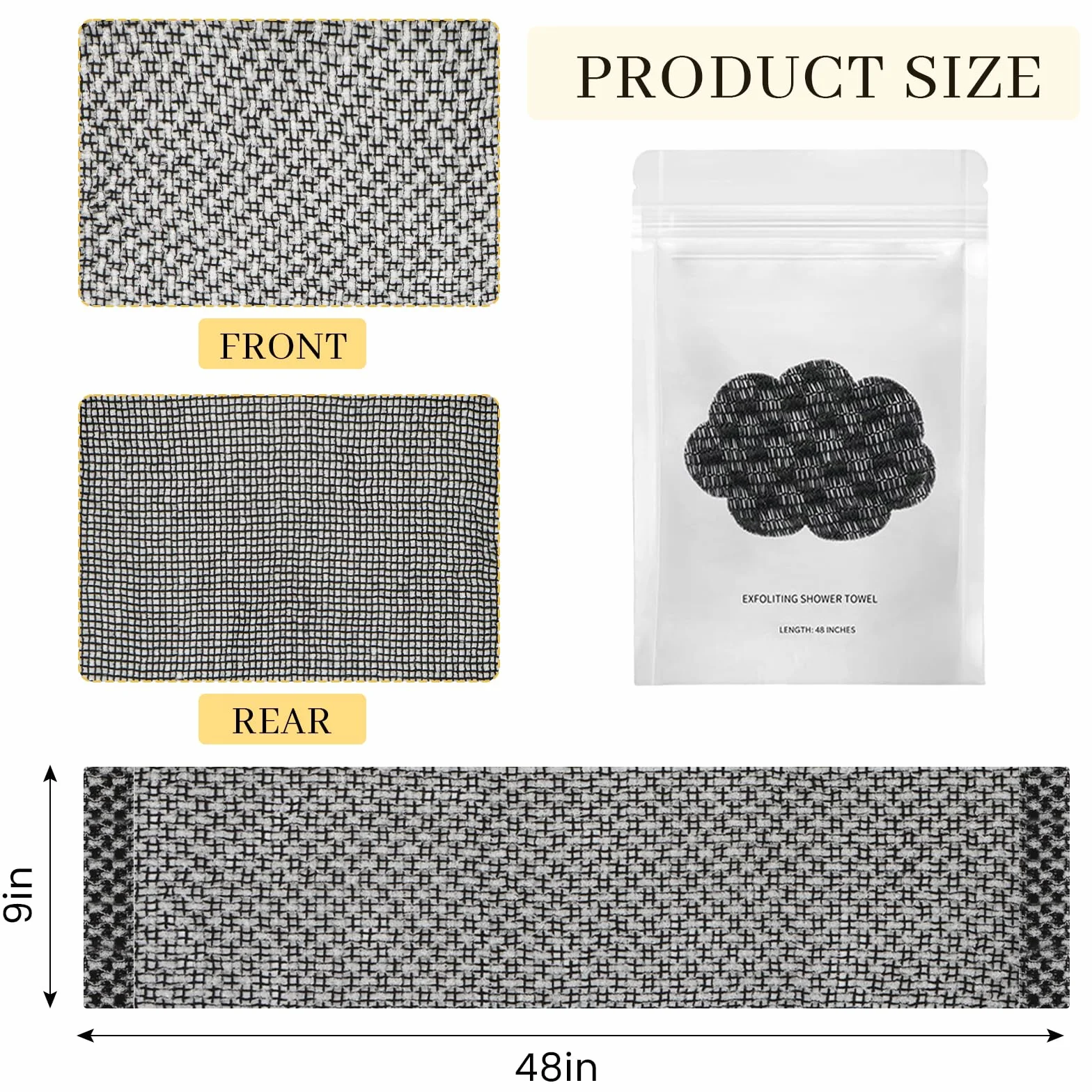 blissal złuszczający się ręcznik pod prysznic, antybakteryjny, peeling, ręcznik pod prysznic, 47" do ciała peeling, gąbka do mycia ciała dla mężczyzn i kobiet