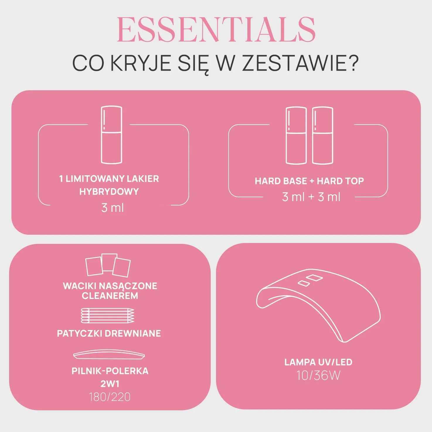 NÉONAIL Zestaw do manicure hybrydowego Essentials Starter Set z lampą LED 10W/36