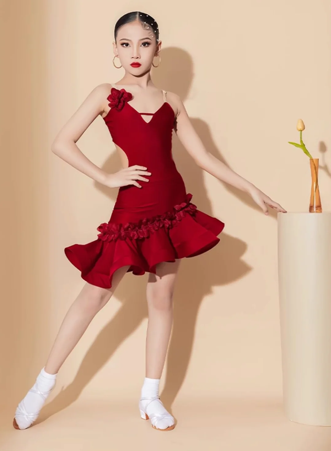 OTMYIGO Dziewczęta Latin Tango Ballroom Dance Dress Ballroom Competition Costume Leotard Rumba Samba Jazz Dance Dress competition Costumes
