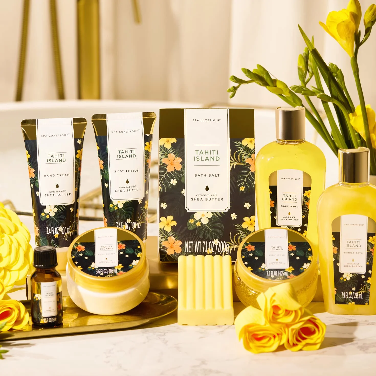 SPA LUXETIQUE Zestaw prezentów dla kobiet Tahiti Bath 12 szt oliwa eteryczna masło do ciała kąpiel bąbelkowa