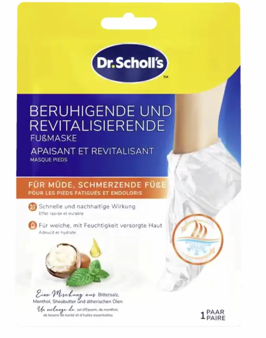 Dr. Scholl's Kojąca i rewitalizująca maska do stóp dla zmęczonych, obolałych stóp, nawilżające skarpety, odprężająca, zmiękcza skórę solą Epsom, mentolem, masłem shea i lawendą