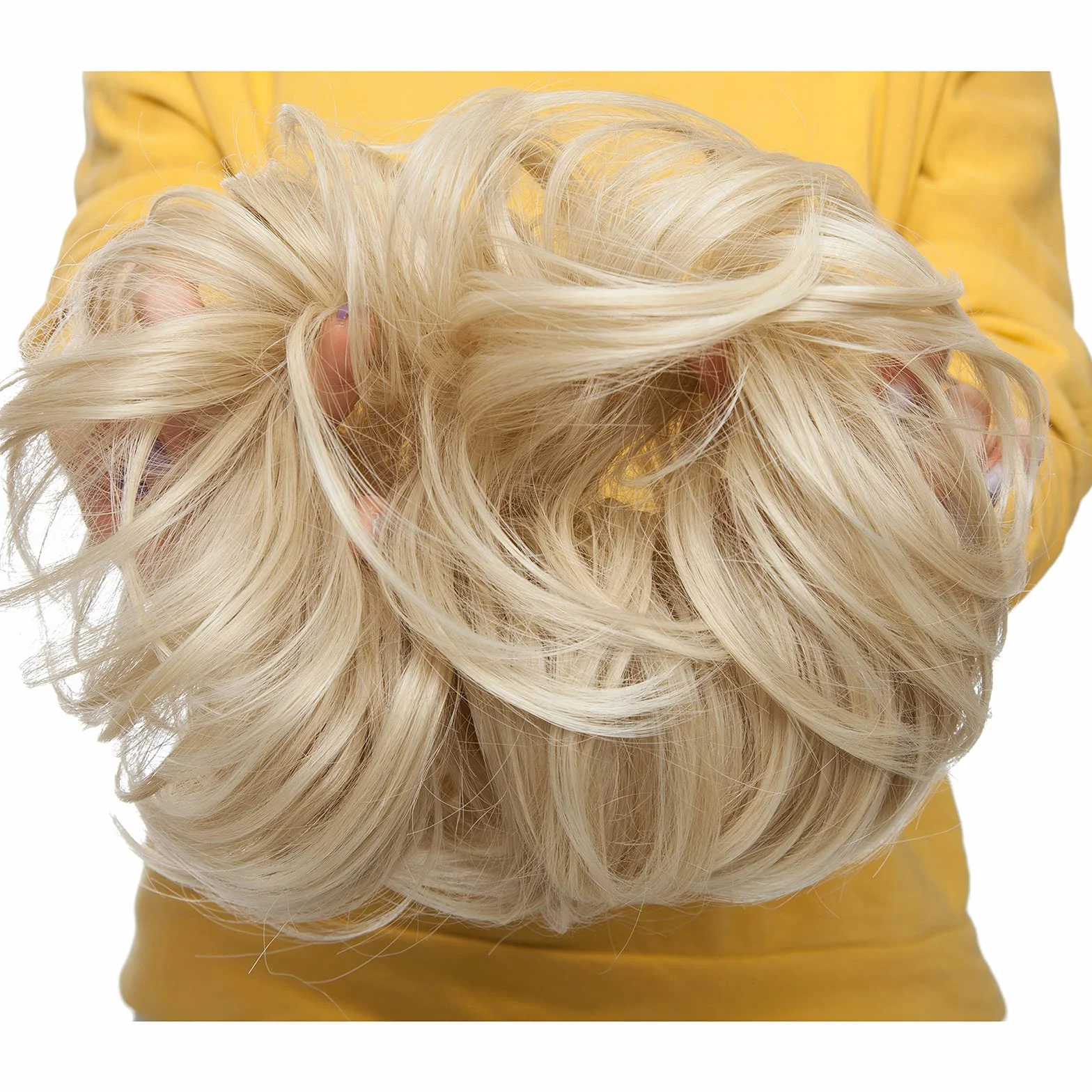 SEGO dopinki do włosów do wysoko upiętych fryzur, treska, kok z gumką [rozmiar 80 g], gęste, falowane, 24T613, popielaty blond i tleniony blond