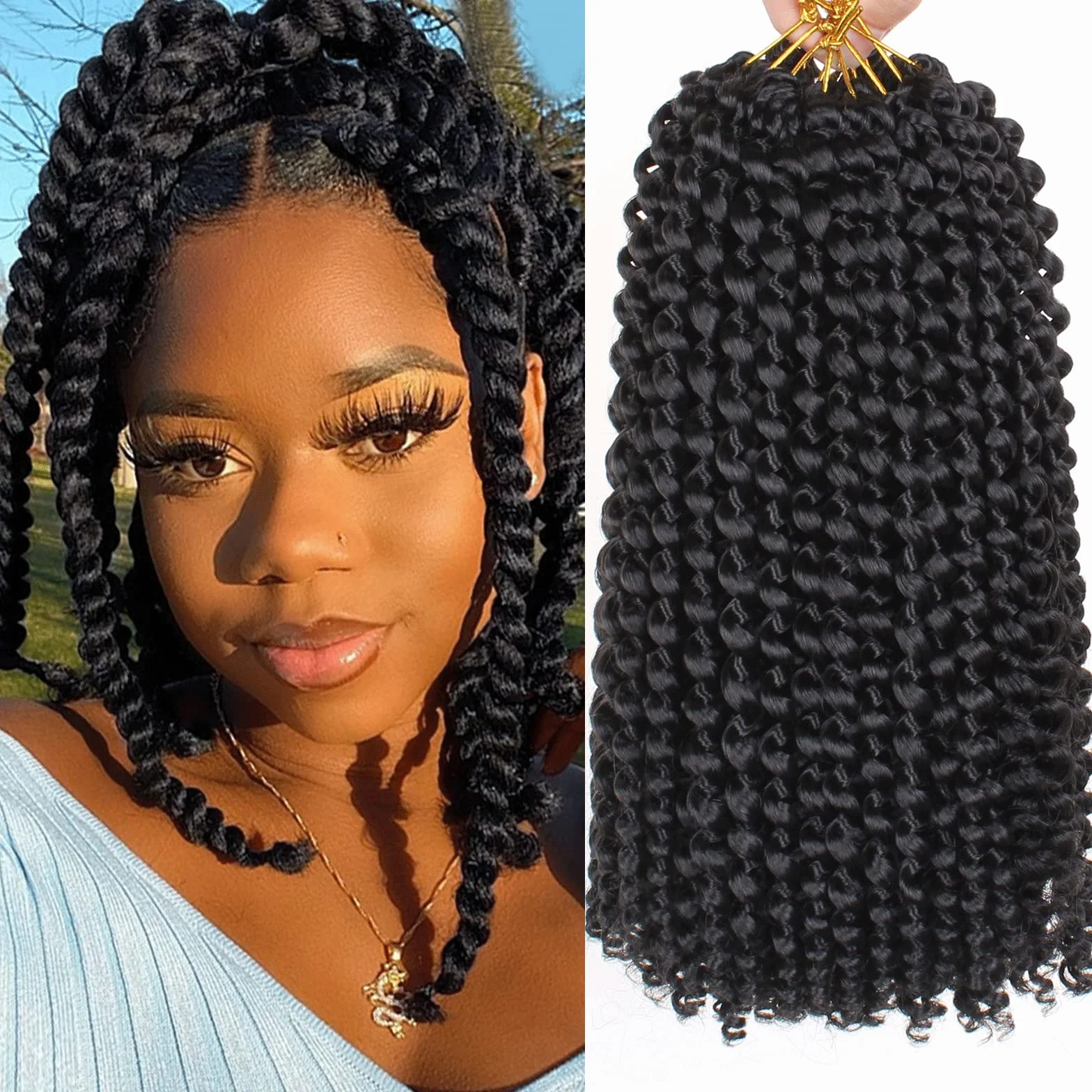 Leeven 7 opakowań krótkie passion Twist szydełkowane warkocze włosy dla motyla sztuczne loki 30 cm fala wodna szydełkowane włosy gorąca woda ustawienie pasja skręty plecione włosy czeskie warkocze włosy 1B #