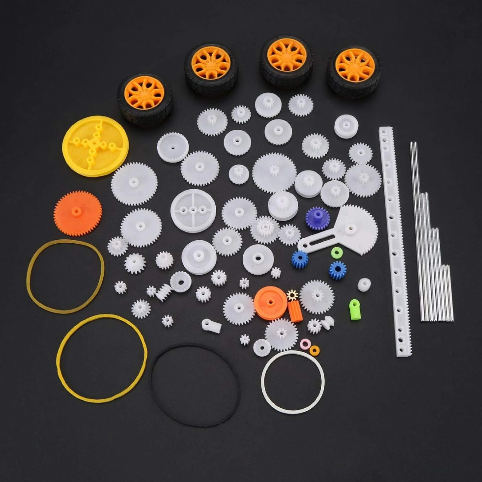 78 szt. plastikowe koła zębate bogata różnorodność zestaw DIY akcesoria z pasem kółkowym mini oponami ślimakowe koła zębate zestaw do samodzielnego wykonania robota samochodowego