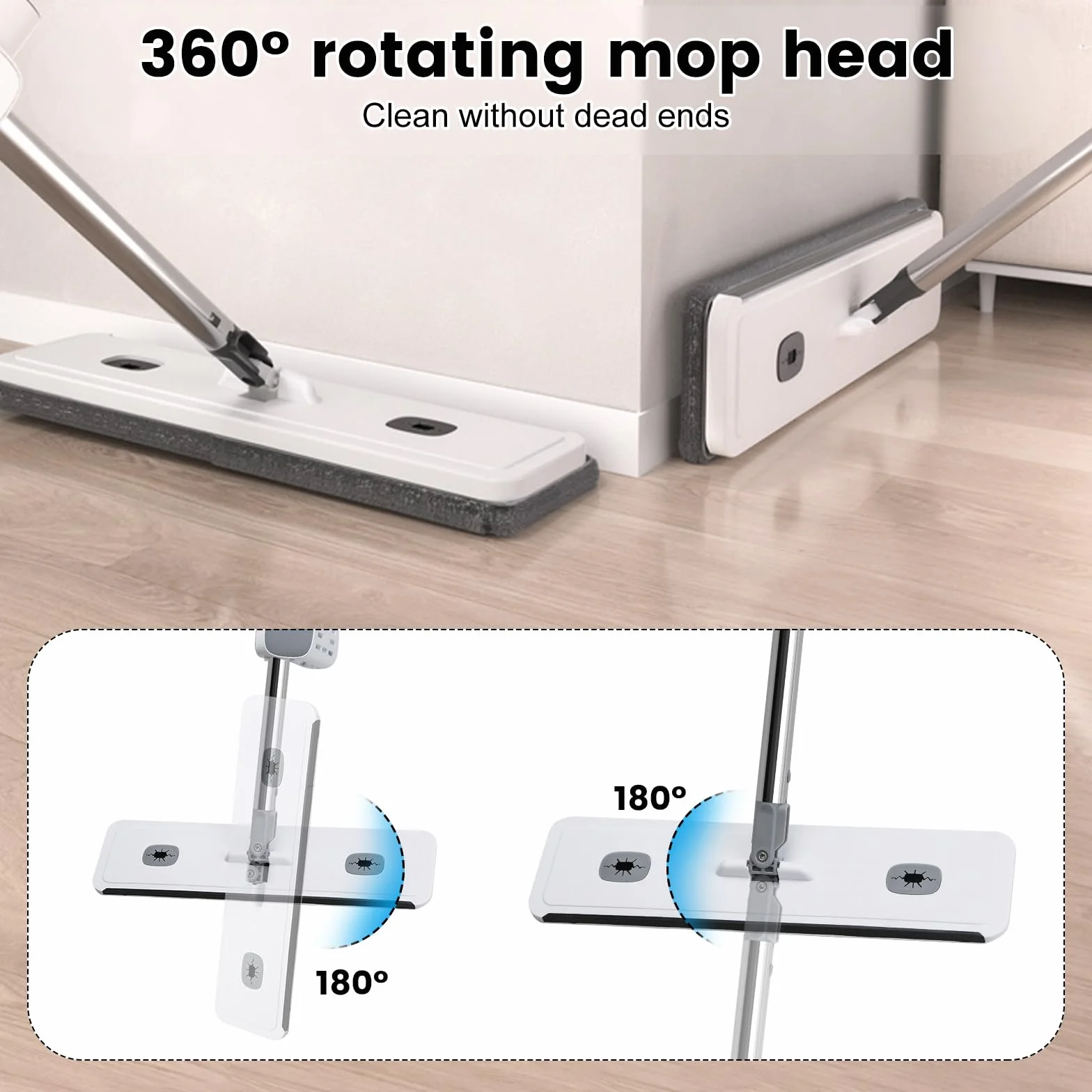 Płaski Mop Do Mycia Podłóg, Samoczyszczący 133 cm, Z Funkcją Skurczową, Obracany o 360°, 5 Ściereczek Z Mikrofibry Do Twardego Drewna, Płytek, Marmuru