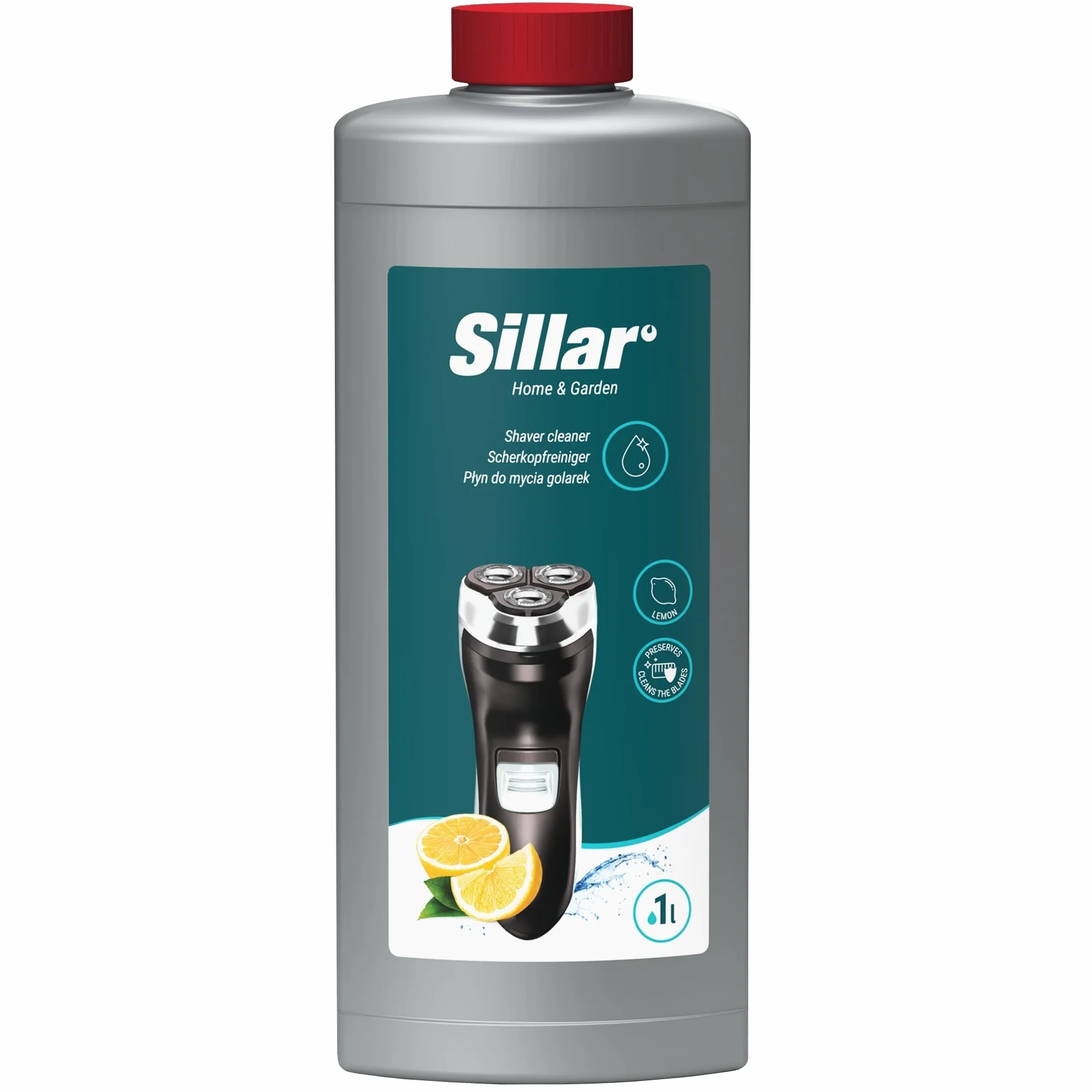 Sillar Płyn Czyszczący do Głowic Golarek 1L - Formuła Cytrynowa - Kompatybilny z Braun CCR Seria 3, 5, 7, 9 - Rozwiązanie do Czyszczenia Golarek - Maksymalna Higiena i Wydajność – 2 Sztuki