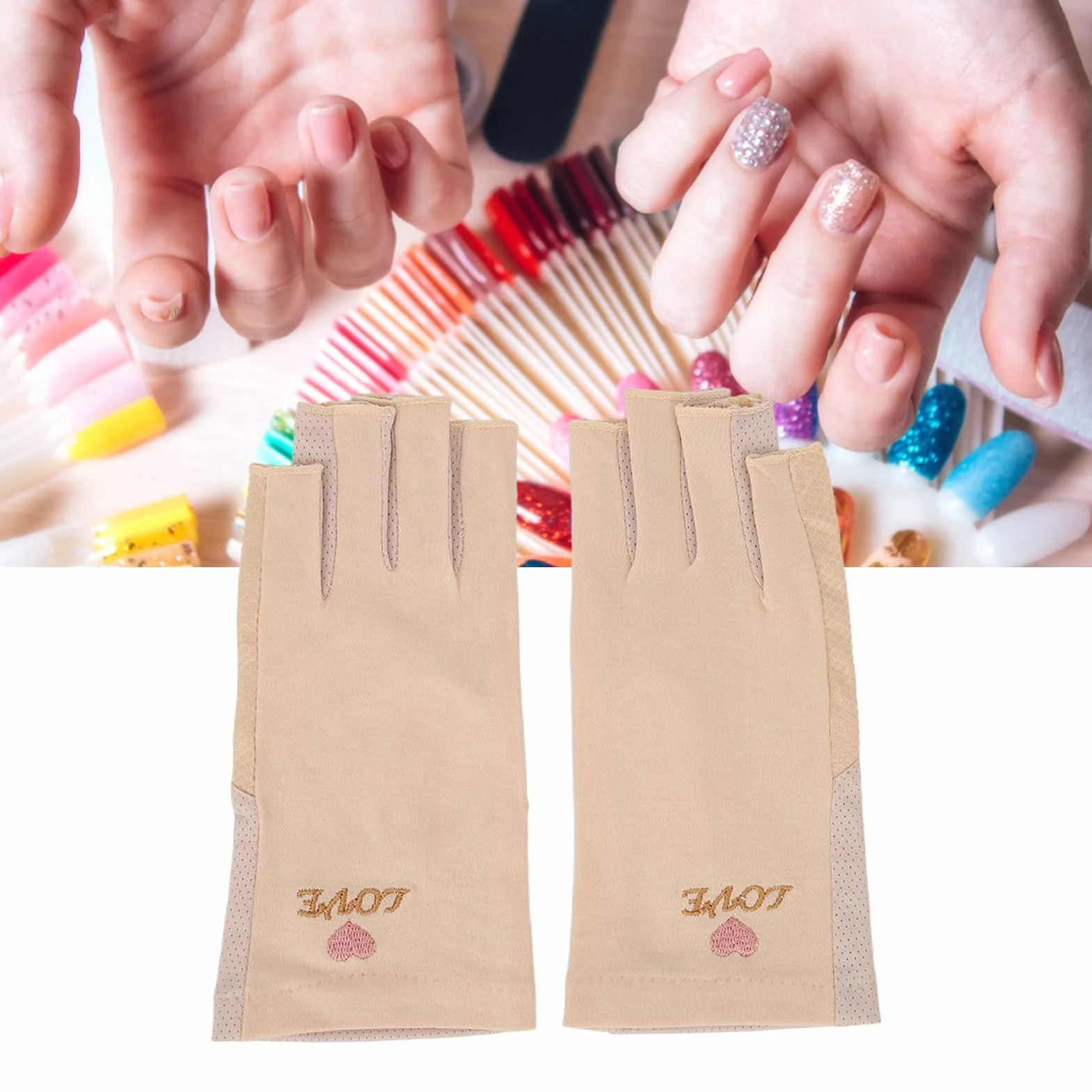 Rękawice Anty UV do Lampy żelowej do Paznokci Rękawice do Manicure Ochrona Przed Promieniowaniem UV Rozciągliwe Oddychające Włókna Bez Palców Bawełniane Rękawiczki do Paznokci(Jasny zółty)