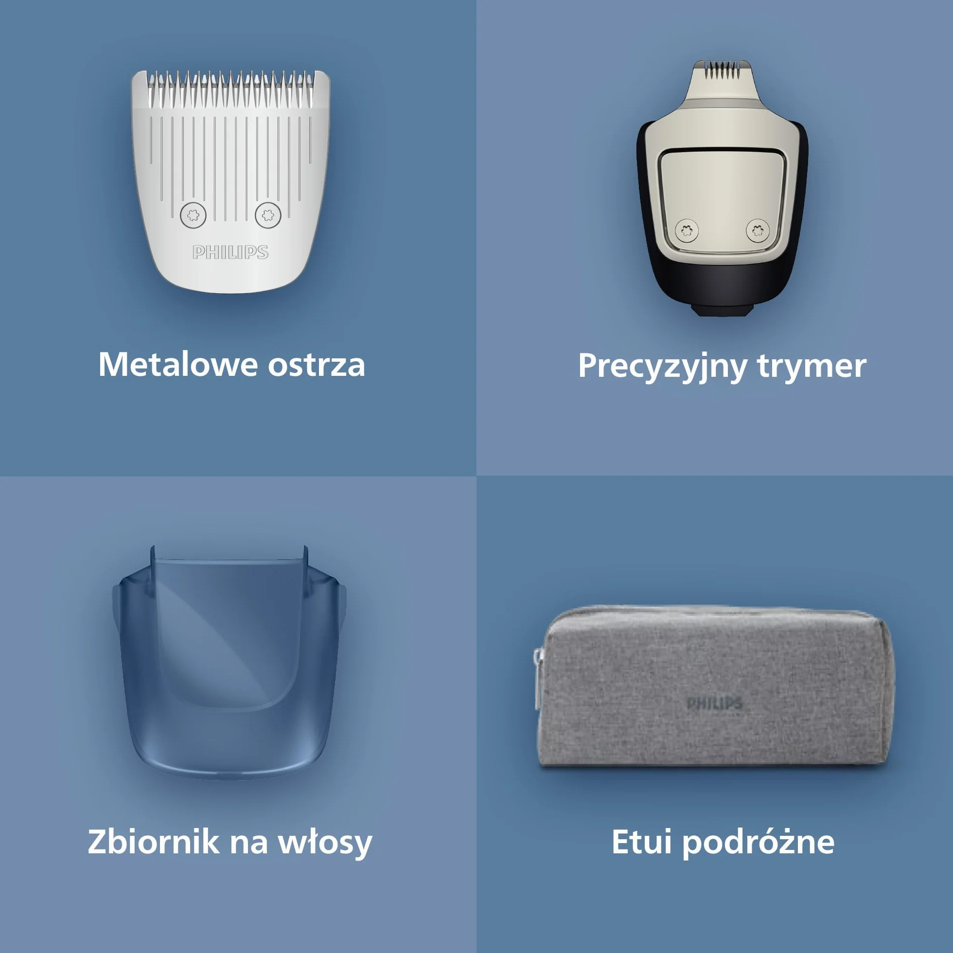 Philips Trymer do brody Seria 5000 BT5765/15 – samoostrzące się metalowe ostrza, 40 ustawień długości, BeardSense, wodoodporny, etui podróżne