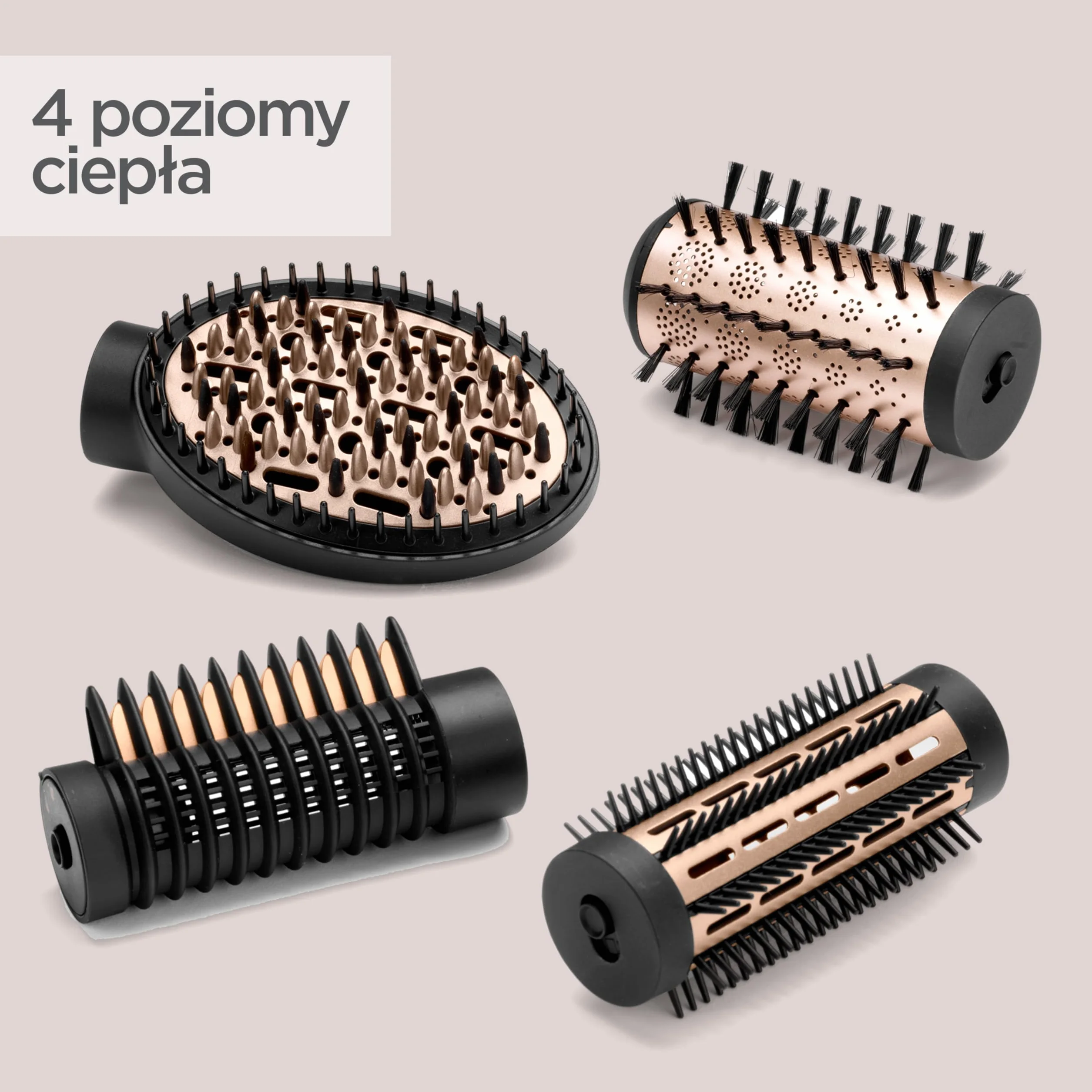 BaByliss Big Hair Luxe Obrotowa szczotka z ciepłym powietrzem, multistyler z 4 końcówkami do wygładzania, szczotkowania, objętości i kształtu, luksusowa szczotka do suszarki do włosów zapewniająca