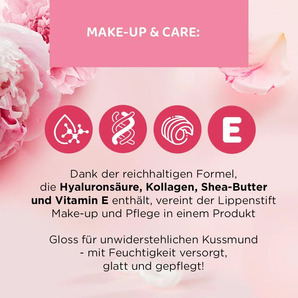 Eveline Cosmetics Nawilżająca pomadka nr 01 - seria Flower Garden | wegańska, pielęgnująca z kwasem hialuronowym i ekstraktem z piwonii