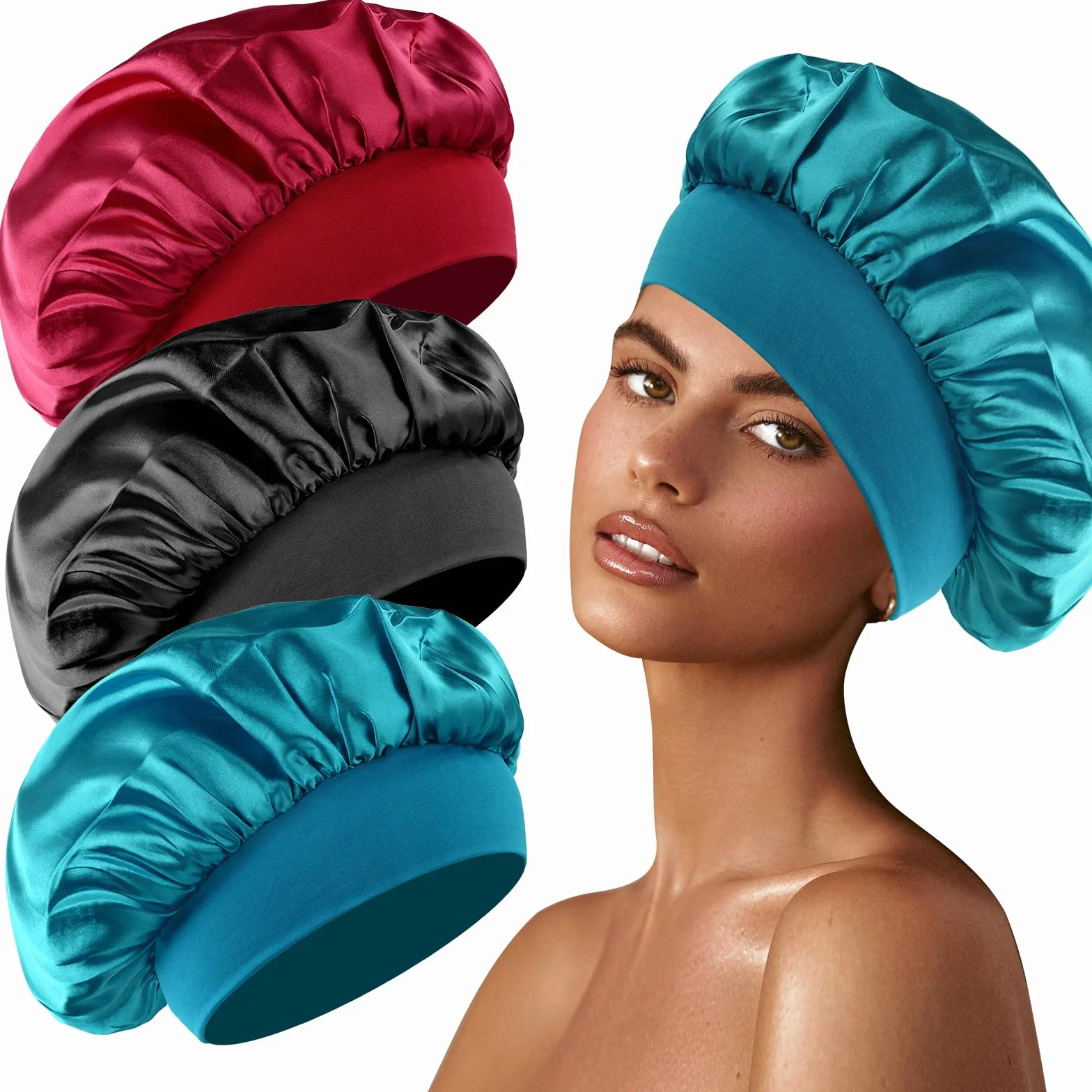 3 sztuki jedwabna czepek do spania, czepek z jedwabiu Silk Bonnet, satynowy czepek, czepek do spania, czepek do włosów, chroniący włosy, czepek do loków do spania, czepek z jedwabiu i satyny na włosy