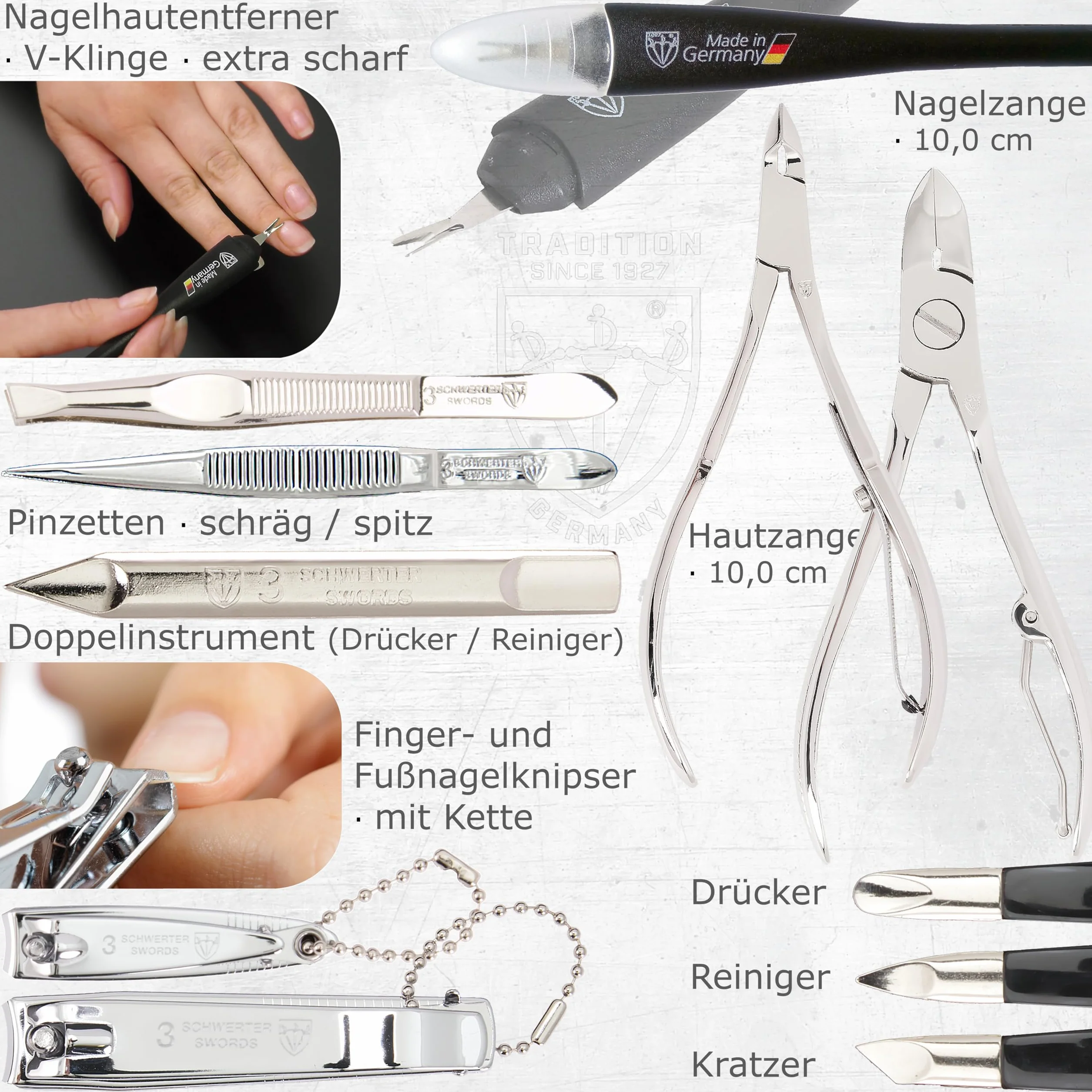 3 Swords Germany zestaw do manicure 16 elementów szklany pilnik Solingen